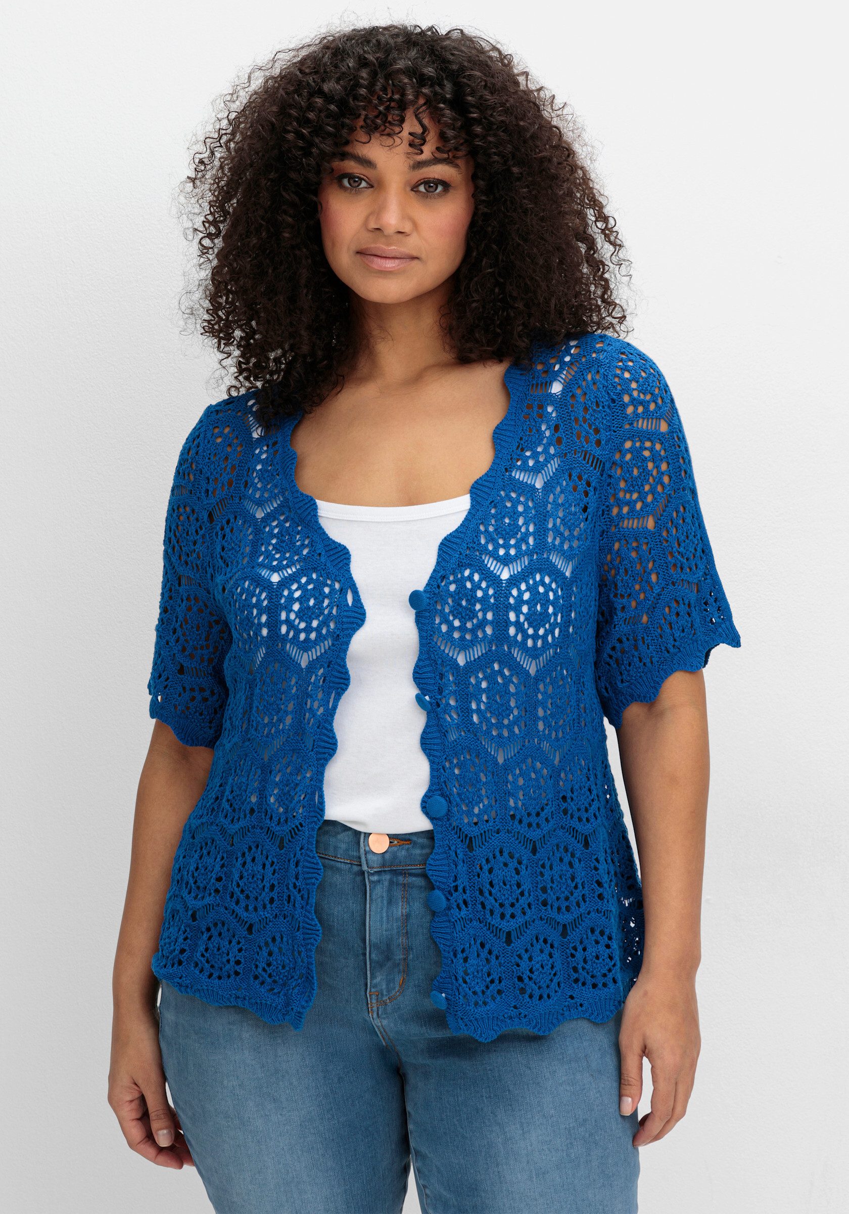 sheego by Joe Browns Strickjacke Strickjacke Kurzarm Grobstrick, Ajour im A günstig online kaufen