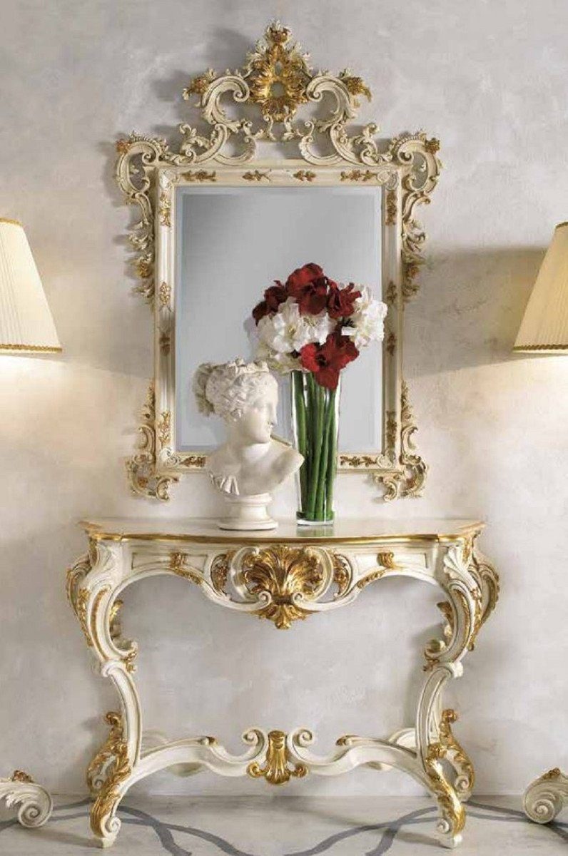 Casa Padrino Barockspiegel Luxus Barock Spiegelkonsole Elfenbeinfarben / Gold - Prunkvolle Barock Konsole mit Wandspiegel - Barock Hotel & Schloß Möbel - Luxus Qualität - Made in Italy