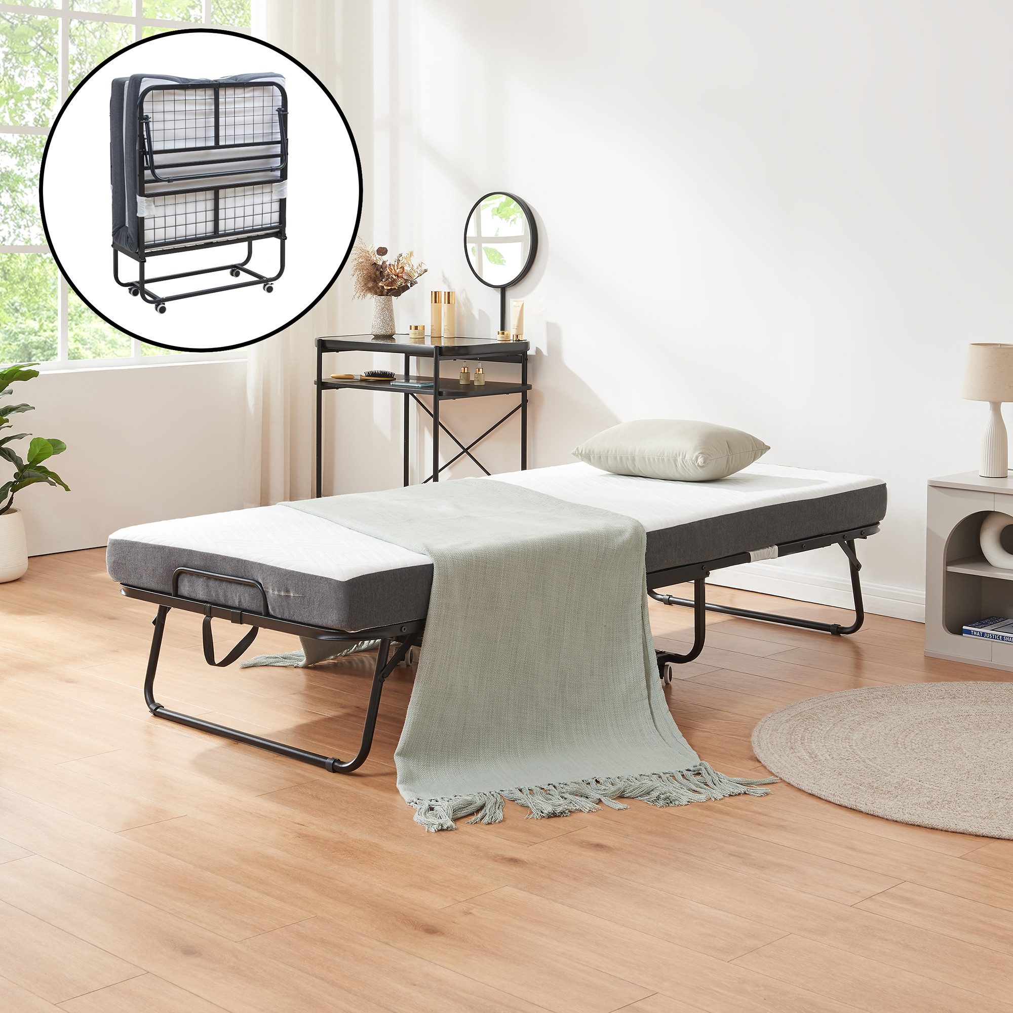 en.casa Klappbett mit Matratze »Borjavle« 200x90cm rollbar Schwarz günstig online kaufen