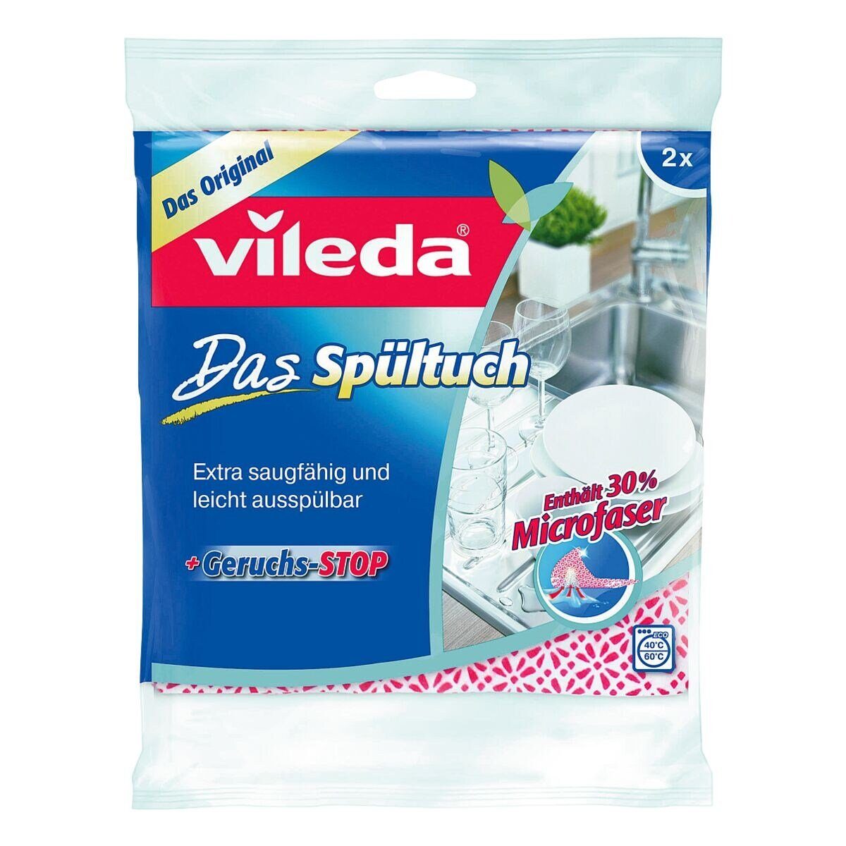 Vileda Spültuch, (2-tlg), 34x34 cm, mit Noppenstruktur und Geruchsstop