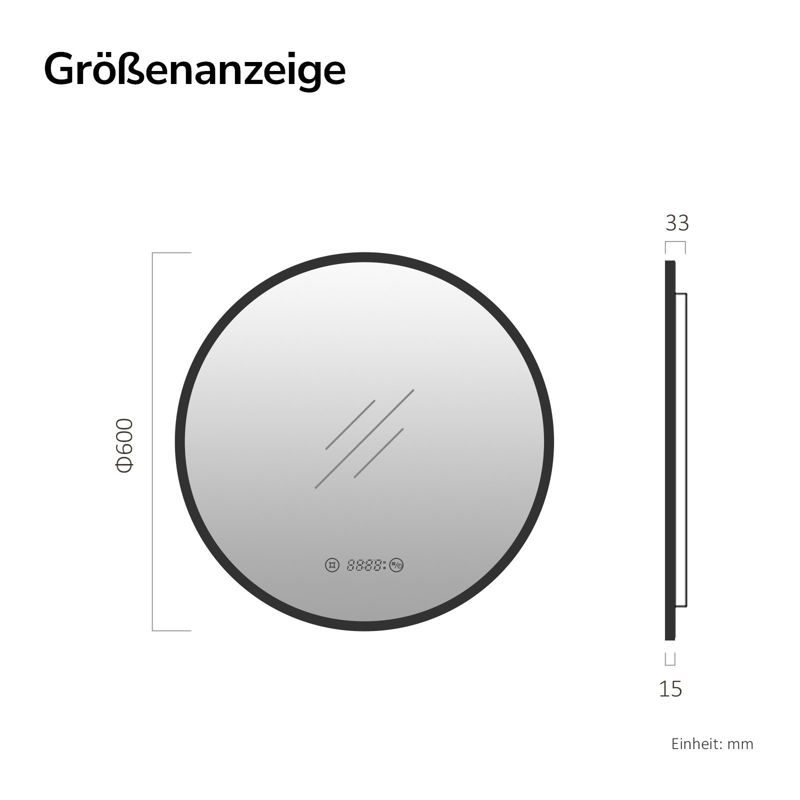 EMKE Badspiegel mit Beleuchtung und Antibeschlag, Uhr & Temperaturanzeige (Touchschalter), Rahmen in Schwarz, Gold gebürstet oder Dunkelgrün