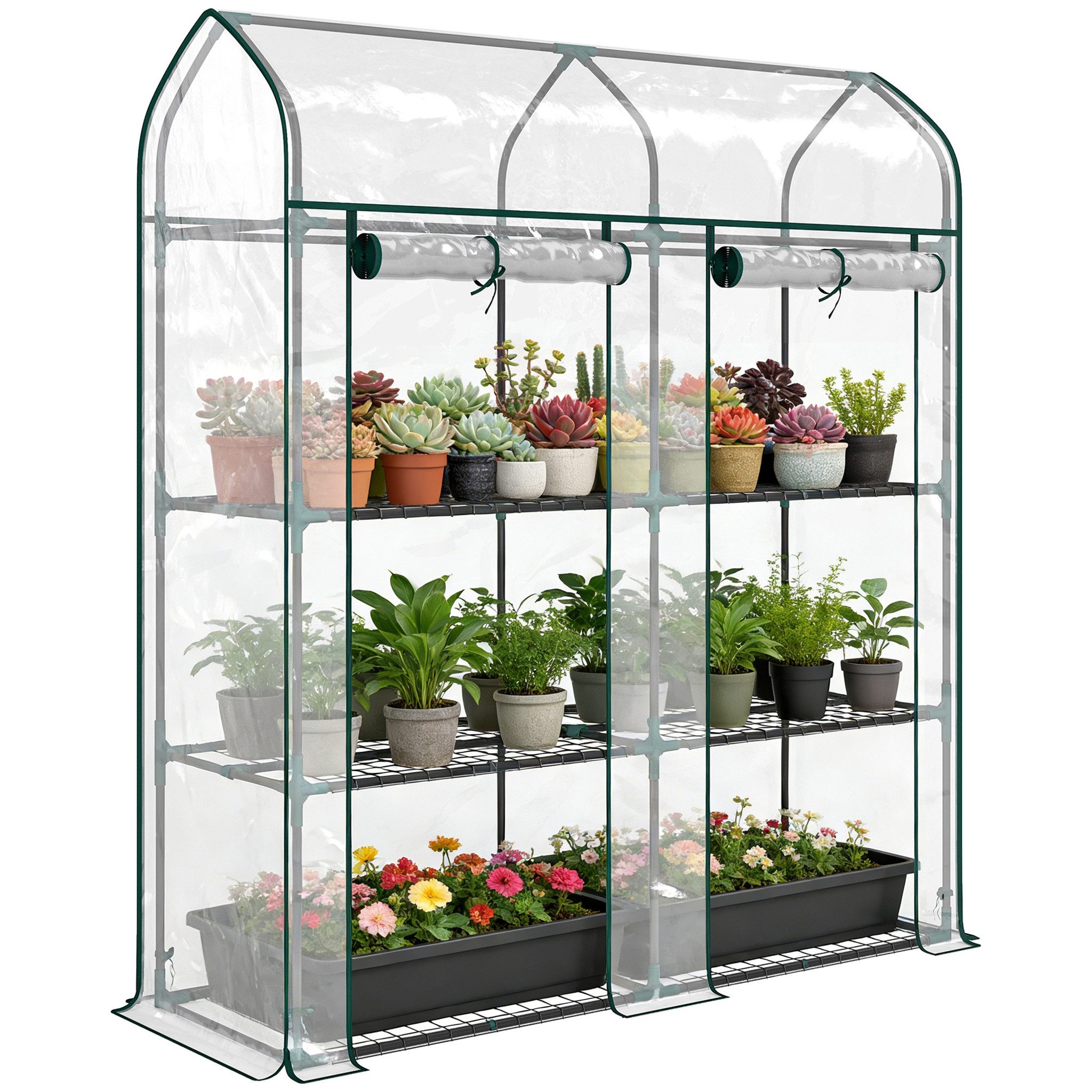 MC Star Gewächshaus Gartengewächshaus, kleines Balkongewächshaus mit 3 Regalböden, aus PVC-Plane und Stahlrahmen, 143 x 46 x 165 cm, transparent
