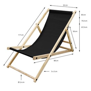 ECD Germany Gartenliege Liegestuhl Sonnenliege Relaxliege Strandliege Strandstuhl Klappstuhl, 1 St., Schwarz klappbar Holz verstellbare Rückenlehne bis 120 kg