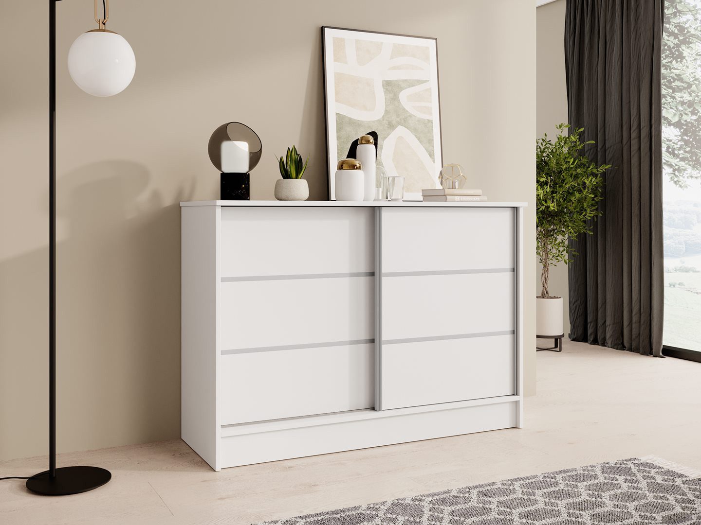 Beautysofa Kommode MIRELA mit 2 Schiebetüren (in 120 cm oder 160 cm, verschiedene Farben), mit dekorativen Sprossen