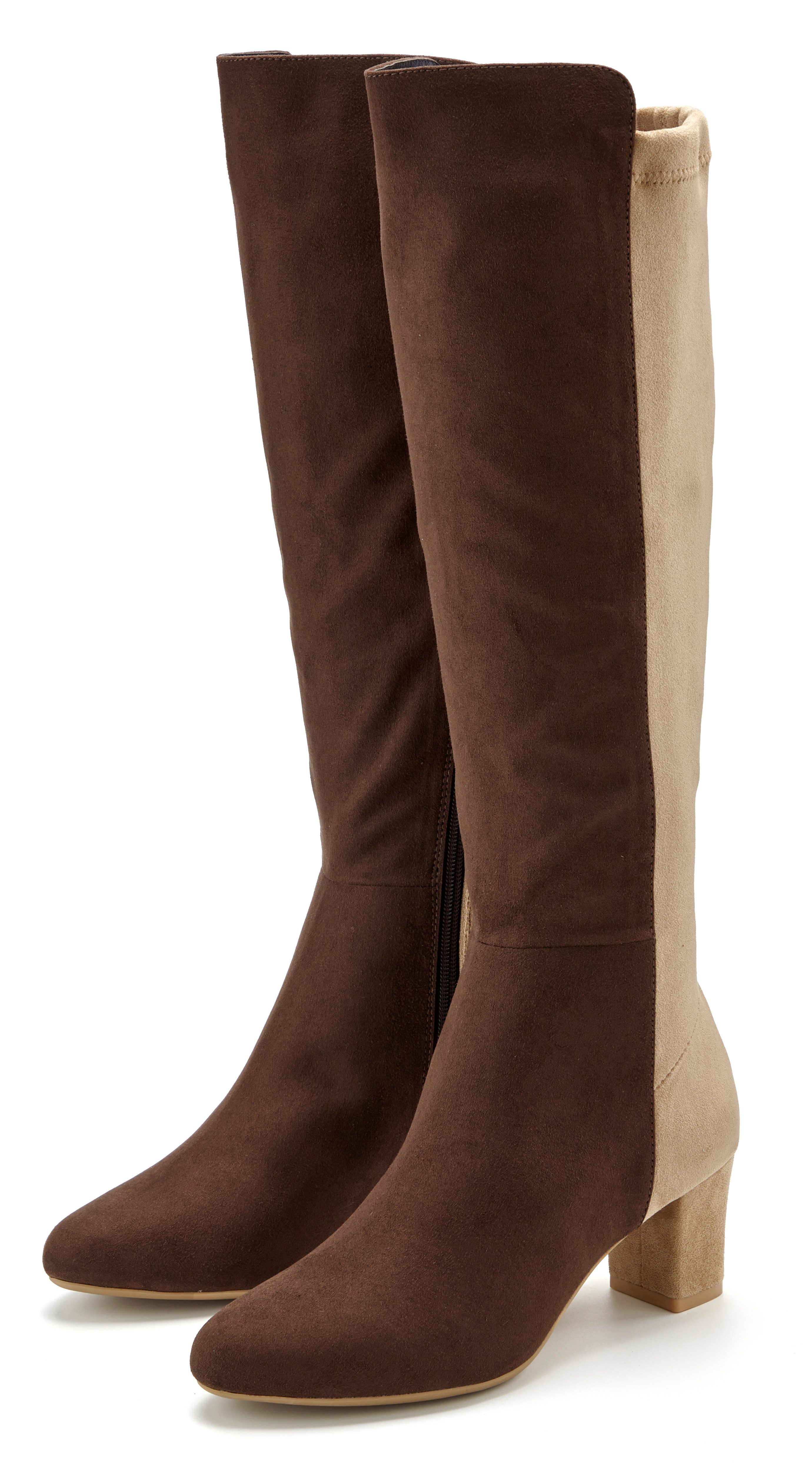 LASCANA Langschaftstiefel, Stiefelette, Stiefel mit Blockabsatz in elegant zweifarbiger Optik