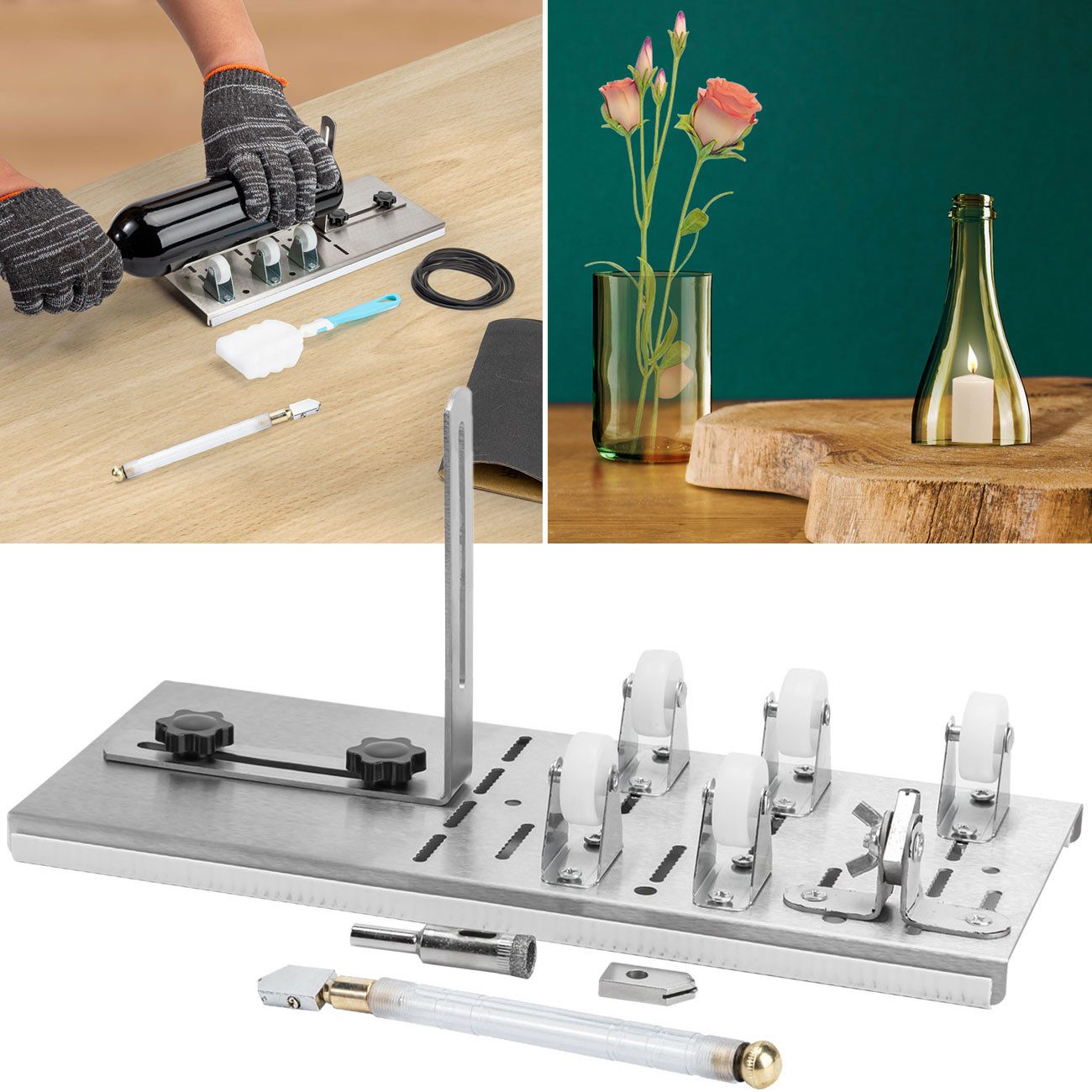 Casativo Glasschaber Flaschenschneider Set Glasschneider Diamantkopf Flaschen Schneiden für Glasflaschen ab 3 cm Durchmesser/Recyceln alter Flaschen