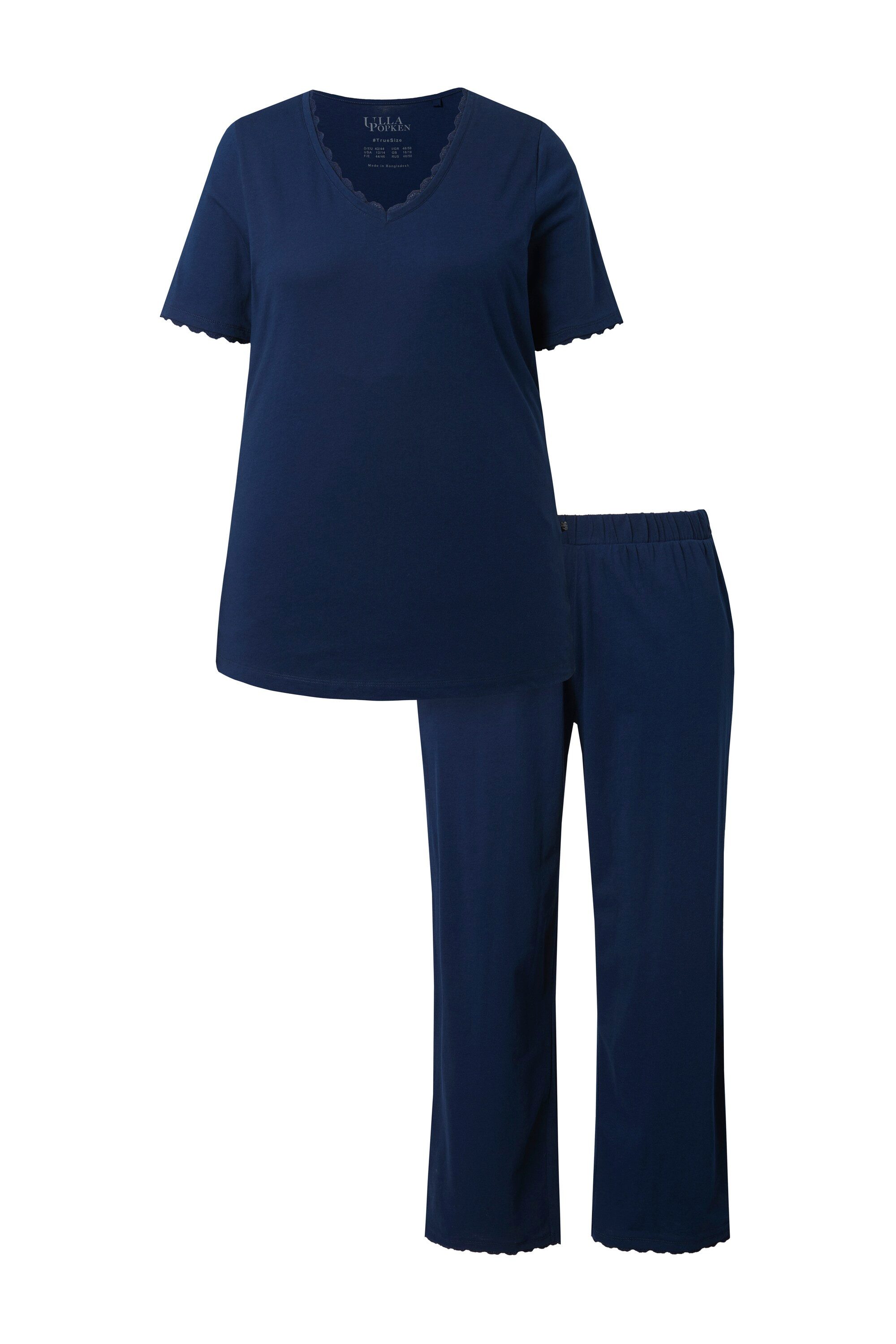 Ulla Popken Pyjama Pyjama Spitze V-Ausschnitt Halbarm Biobaumwolle günstig online kaufen