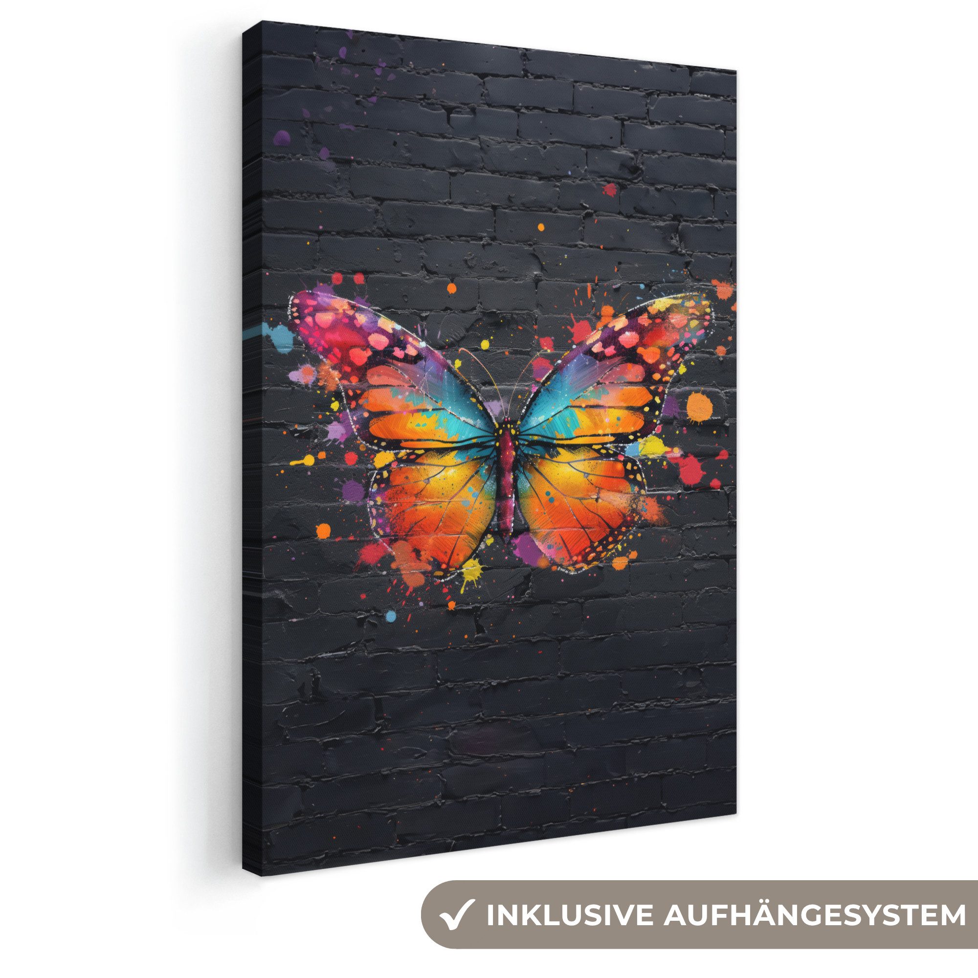 OneMillionCanvasses® Leinwandbild Schmetterling - Graffiti - Neonkunst - Farbenfroh - Kunst, Fotodruck (1 St), Leinwand Canvas Wandbild, Wanddekoration 20x30 cm