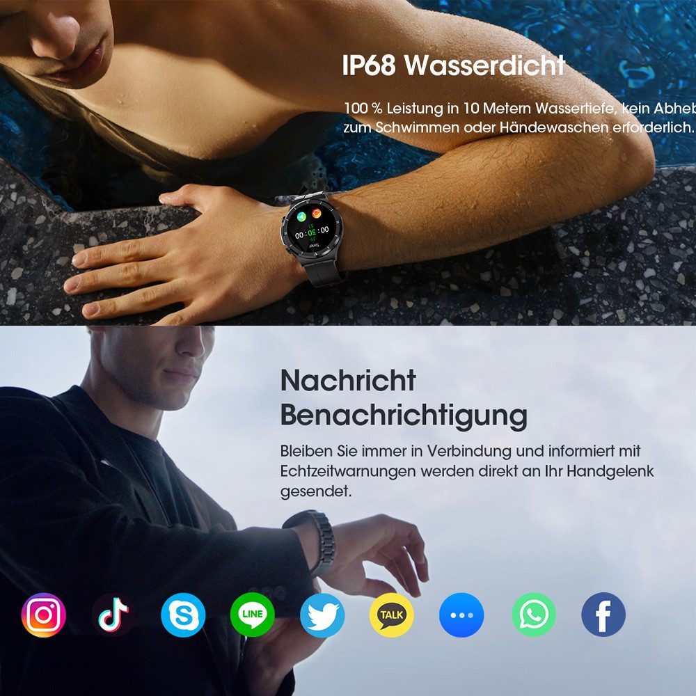 ANYSUN Smartwatch Herren (Anruf Texte Rinnerung) Fitness Tracker Uhr Smartwatch (1,39 Zoll) mit EKG/Schlaf/Herzfrequenz/Sauerstoff-Überwachung, 120+ Sportmodi Uhren Herren mit Herzfrequenz, SpO2, Schlafmonitor, IP68 Wasserdicht Android und iOS, Schwarz