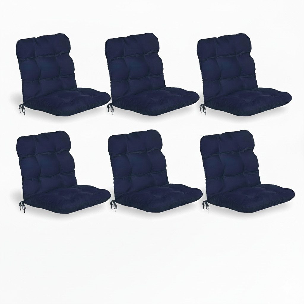 Beautissu Sitzauflage 6er Set Niedriglehner Auflagen Set Flair NL, 100x50x8cm, Dunkelblau, 6er Sitzkissen Niederlehner, Sitzpolster Gartenstuhl & Gartenmöbel