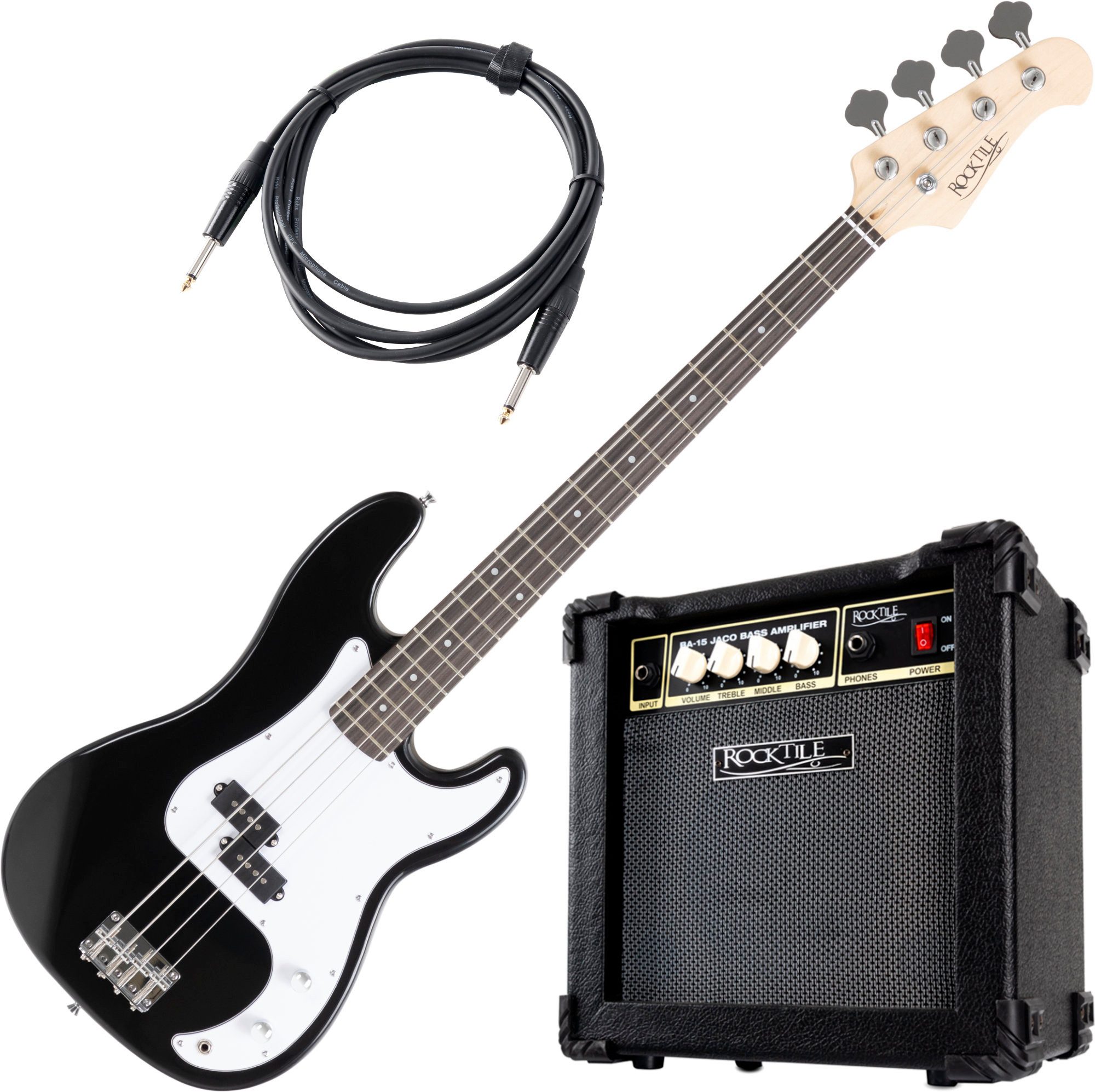 Rocktile E-Bass Puncher Preci Style Elektrobass (Bassgitarre mit Jaco Bass-Verstärker), Combo Jaco-Set, inkl. Kabel & Bassverstärker, Mensur: Longscale