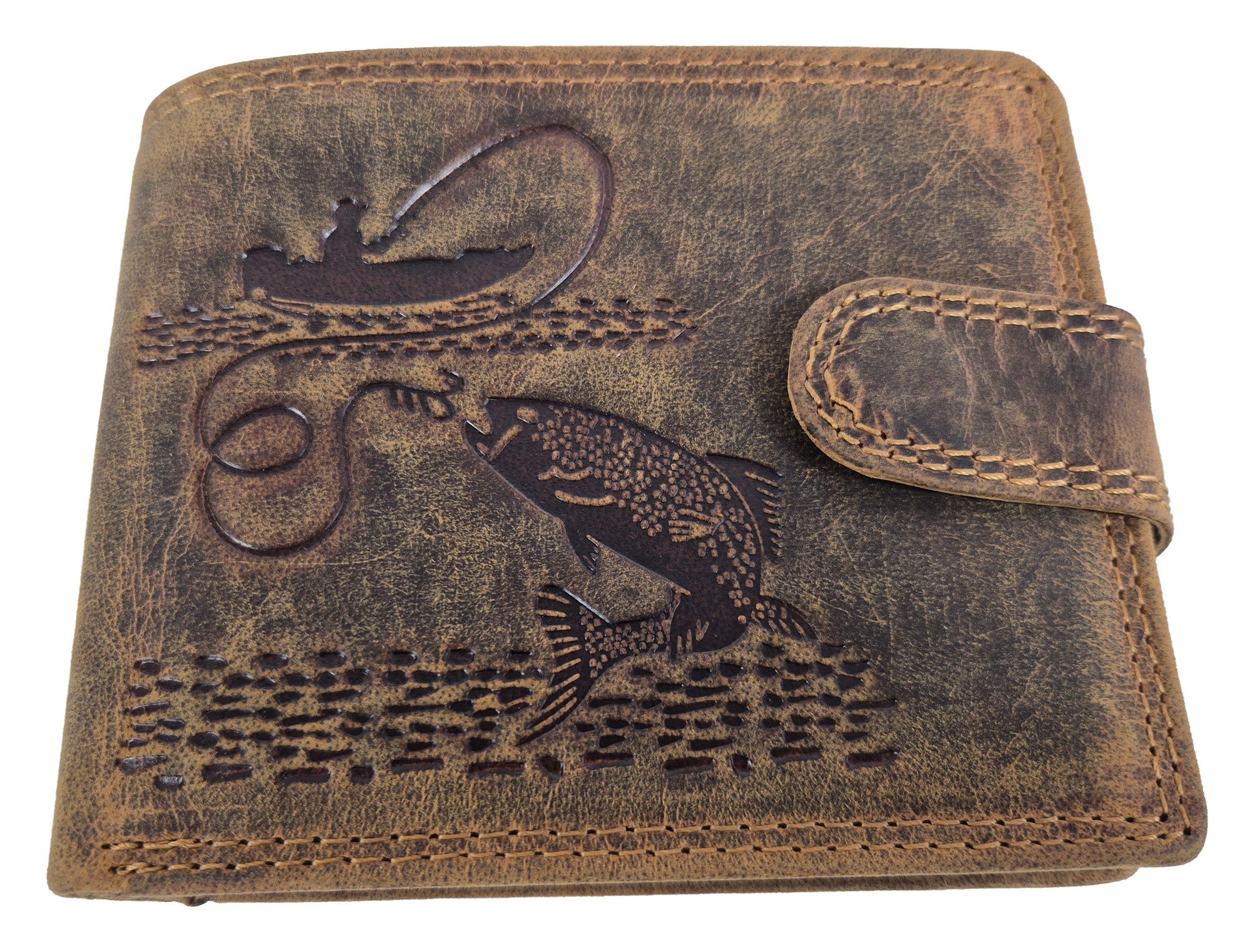 Einkaufszauber Geldbörse Echt Büffel-Leder Herren Geldbeutel Angler mit Fis günstig online kaufen