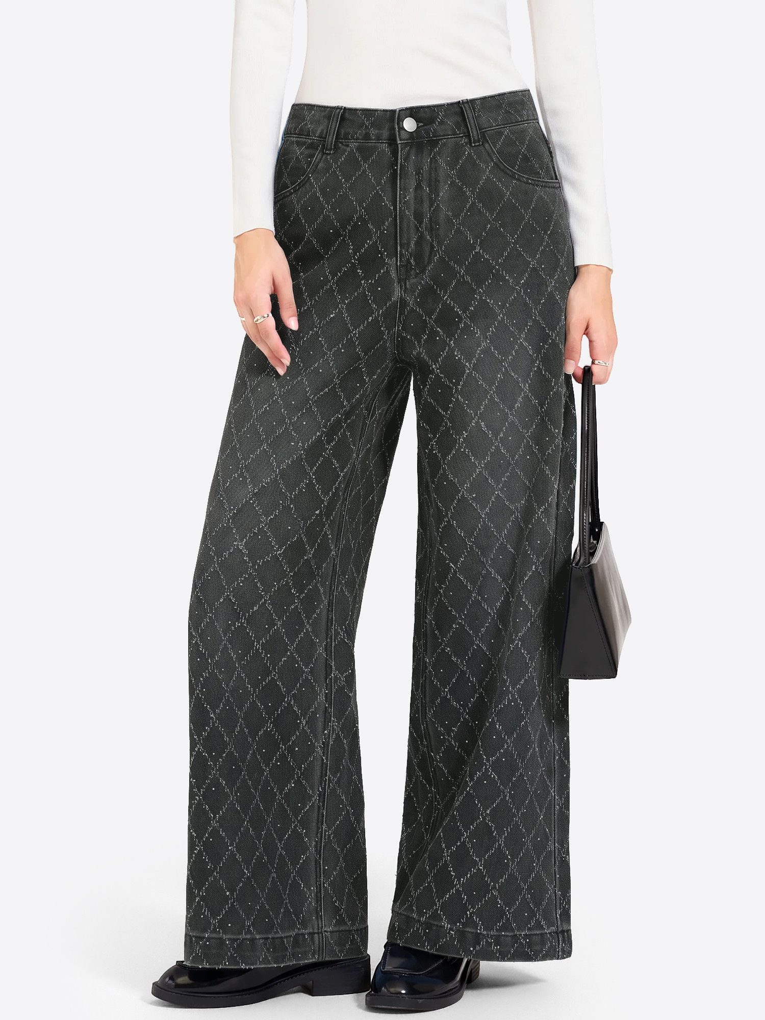 Imily Bela Loose-fit-Jeans Damen Wide-Leg-Jeans (Packung, 1-tlg., 1per-Pack) mit Rautensteppung