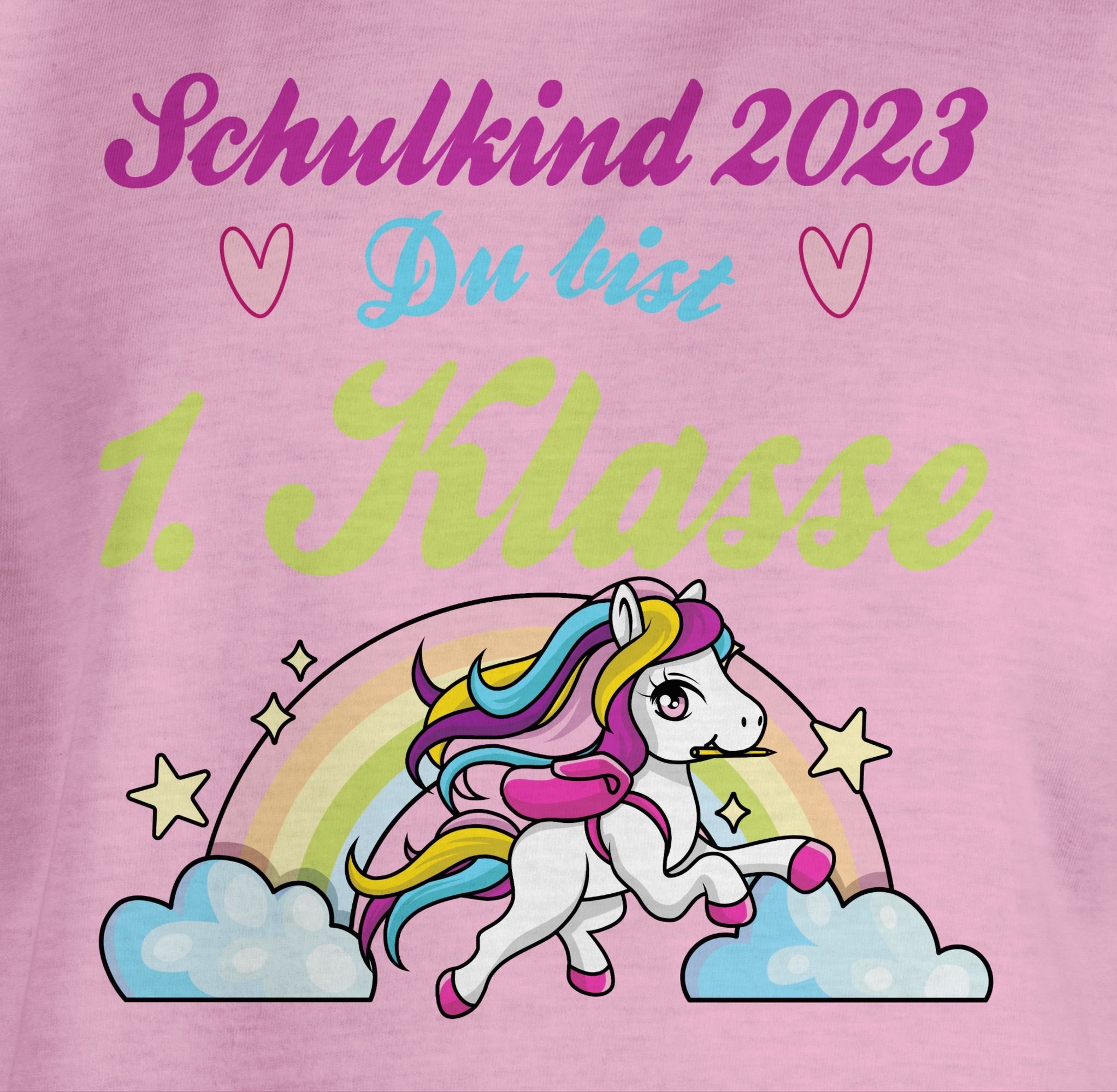 Rosa Schulkind Mädchen - 1. Regenbogen T-Shirt Einschulung du Klasse 2023 Pferd bist Shirtracer und 2