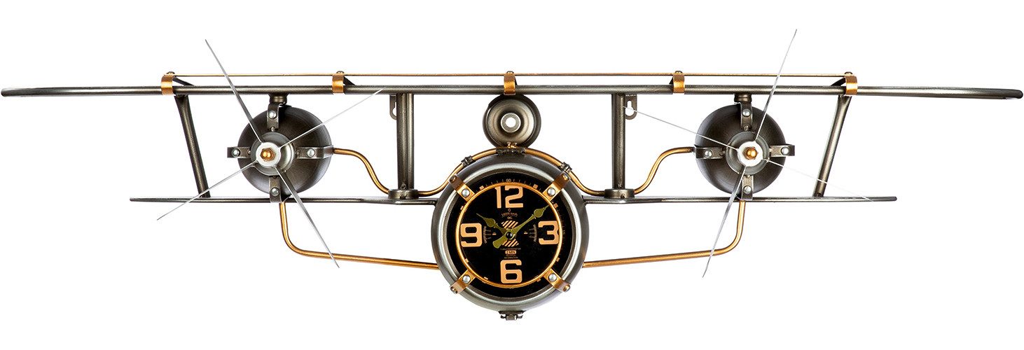 GILDE Wanduhr Wanduhr Flugzeug silberfarben (Regal, Wanduhr, Flugzeug, Uhr, Ablage, Wohnzimmer, Geschenkidee)