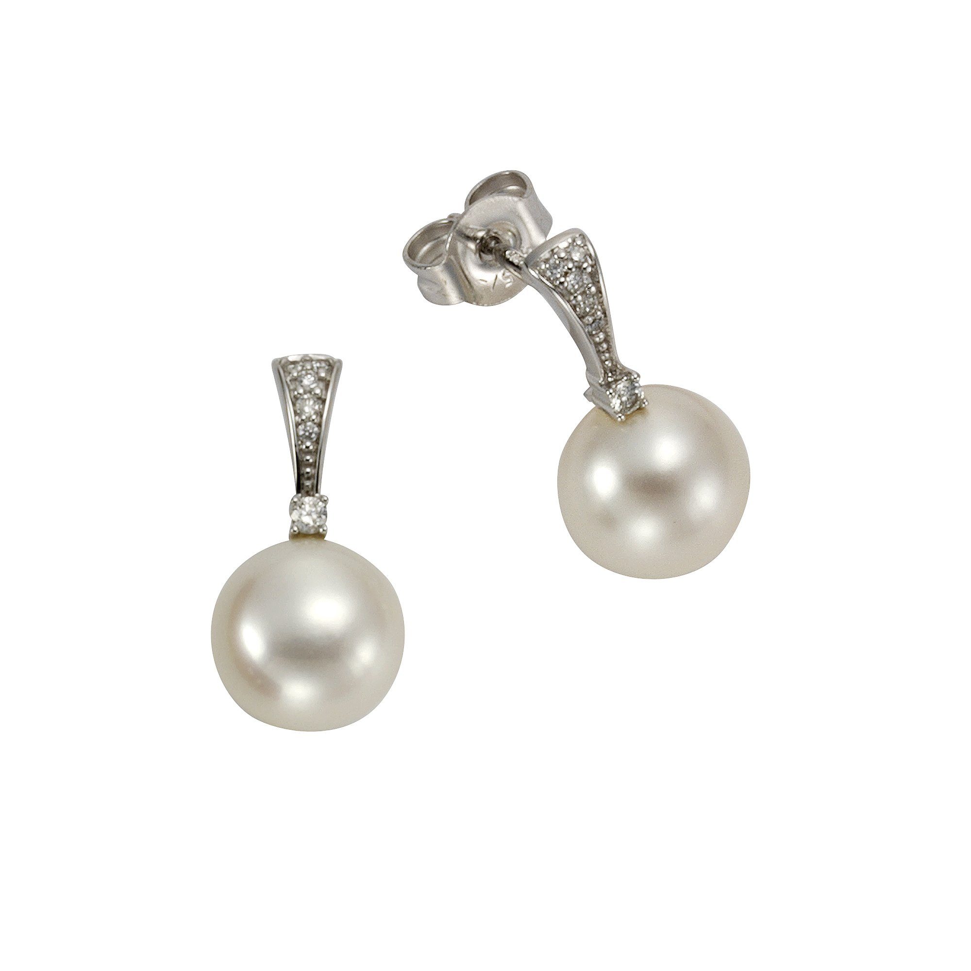 + weiß 585 Brillanten Gold Perlen 0,07ct. Orolino Ohrstecker Paar
