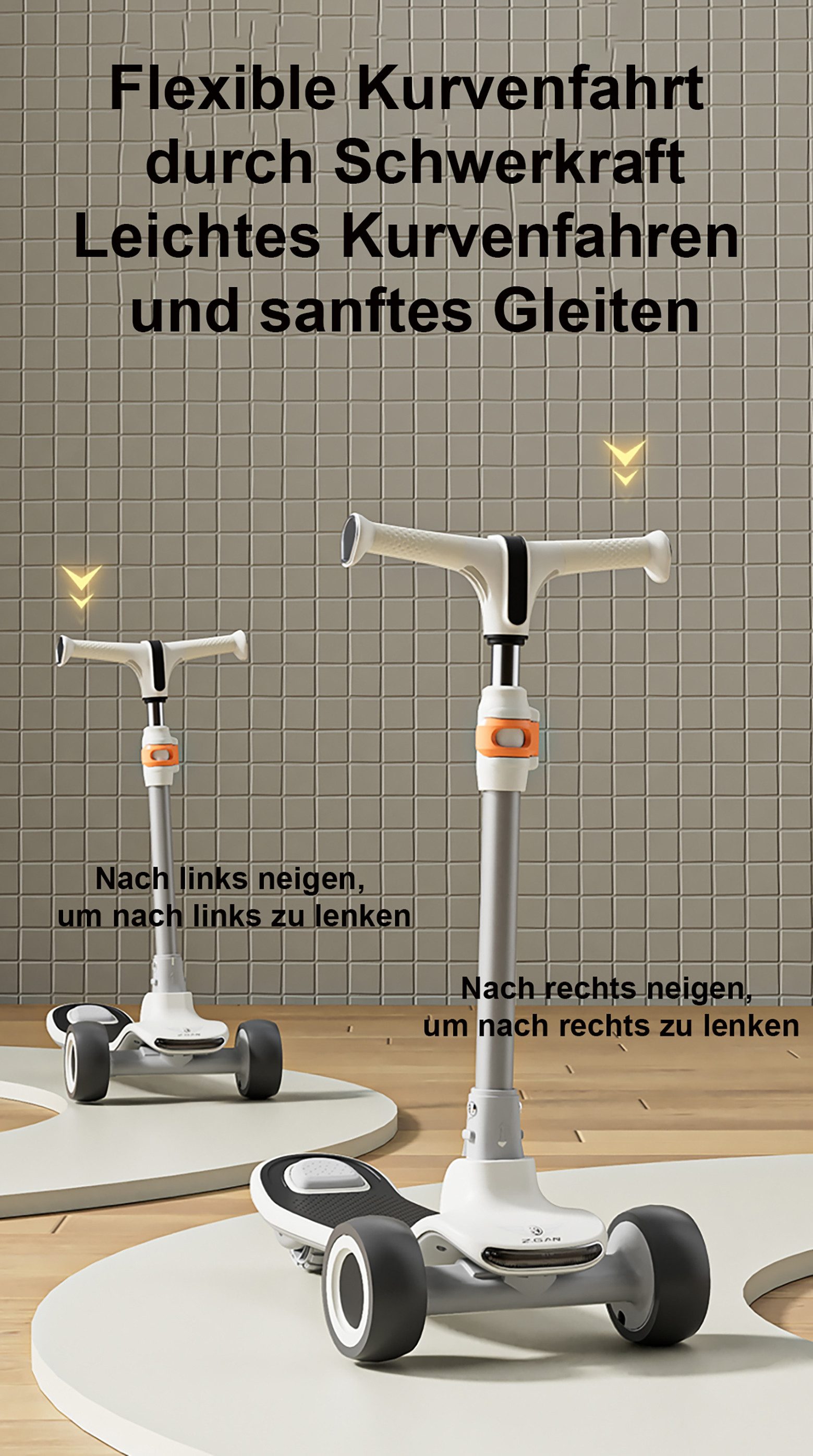 Vornix Cityroller Dreirad Kinder Tretroller ab 3 Jahren,höhenverstellbarer Scooter, mit bunten LED-Leuchträdern & Bluetooth Musik für Drinnen und Draußen – Bild 5 von 5