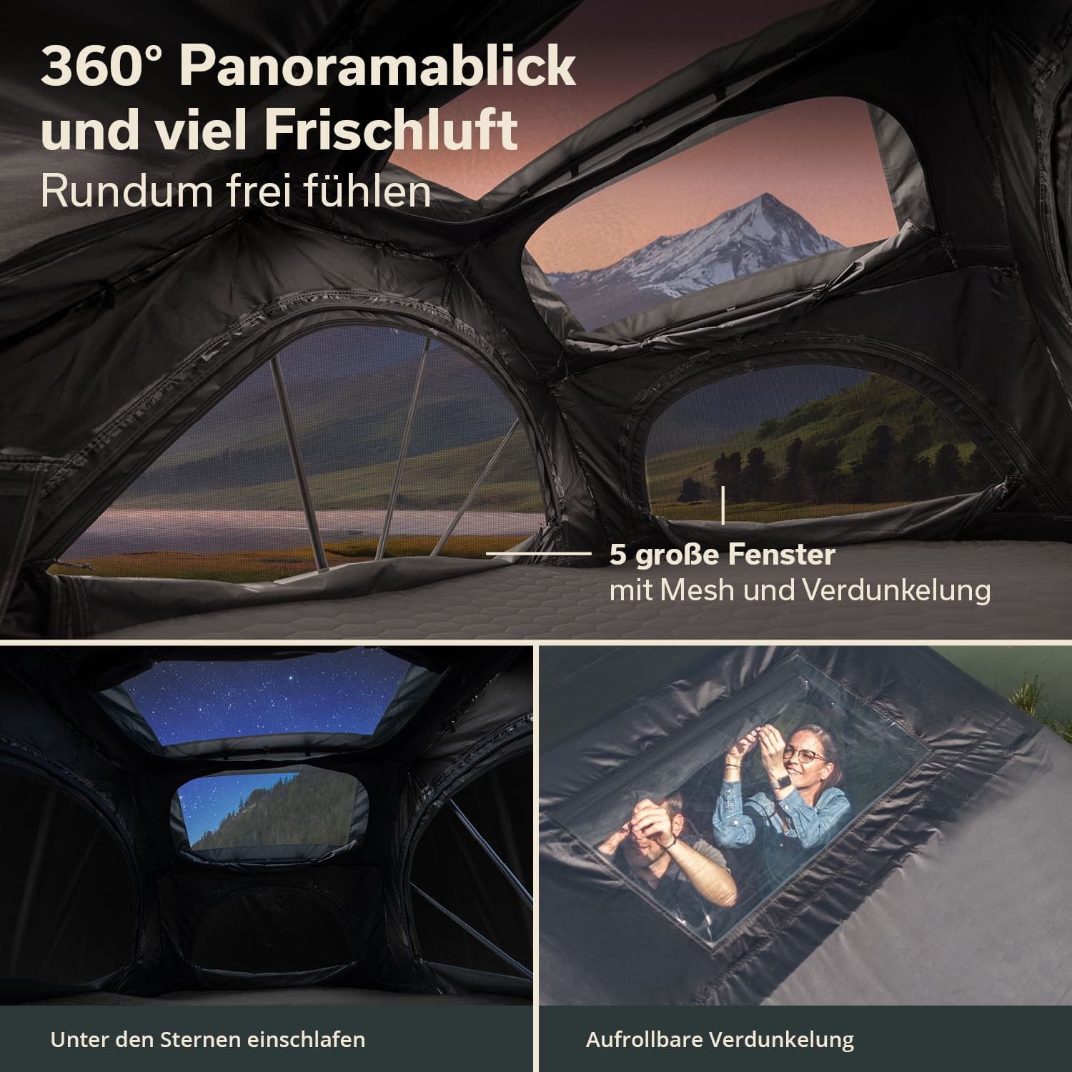 Skandika Dachzelt Skyland 2 Sleeper, Autodachzelt für 2 Personen, mit Matratze, UPF 50+, (Organizer-Taschen, mit Moskitonetz, Auto Zelt für PKW, SUV, Bus), schwarze Schlafkabine, feuerhemmend, wasserfest 6000 mm