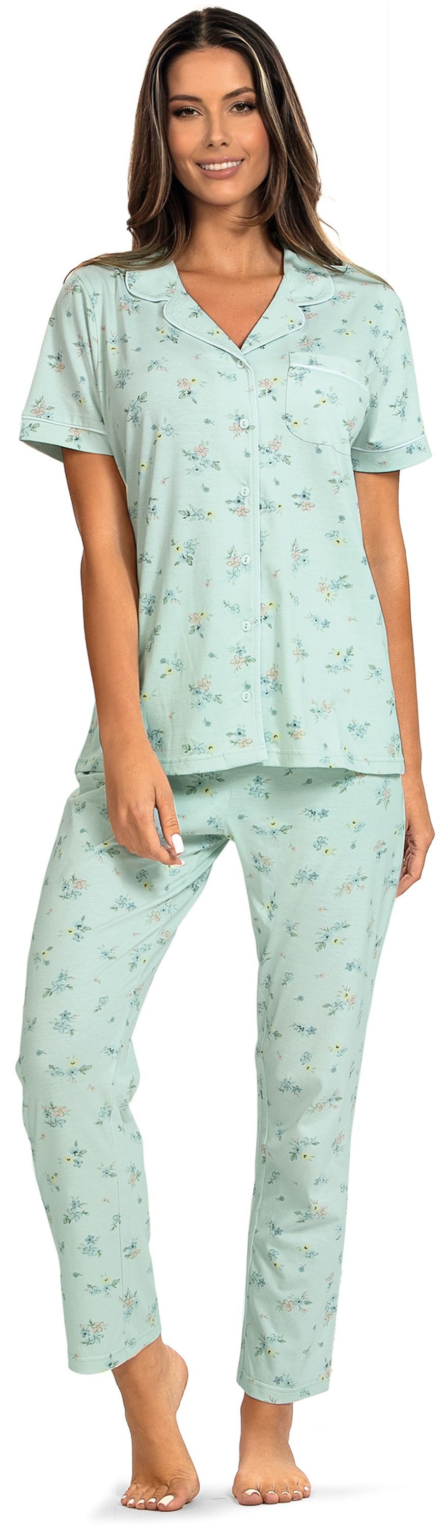 comtessa Schlafanzug Dreamy breeze (Set, 2 tlg., 2-teilig) Damen Pyjama 2-teilig lang geknöpft Baumwolle große Größen