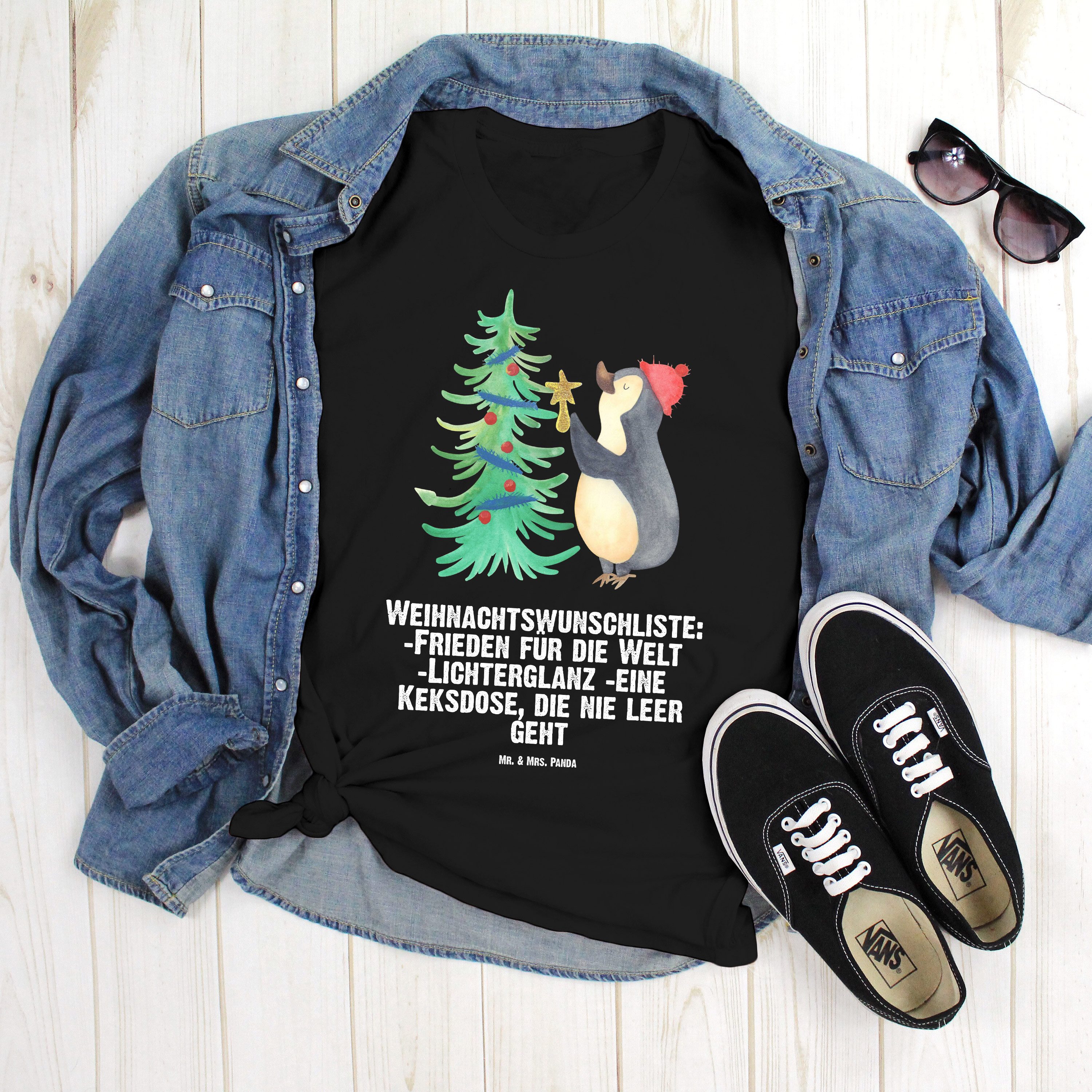 Mr. & Mrs. Panda T-Shirt Pinguin Weihnachtsbaum, Größe XL T-Shirt, Schwarz, Winter, T-Shirt, S (Packung) Winter Pinguin T-Shirt