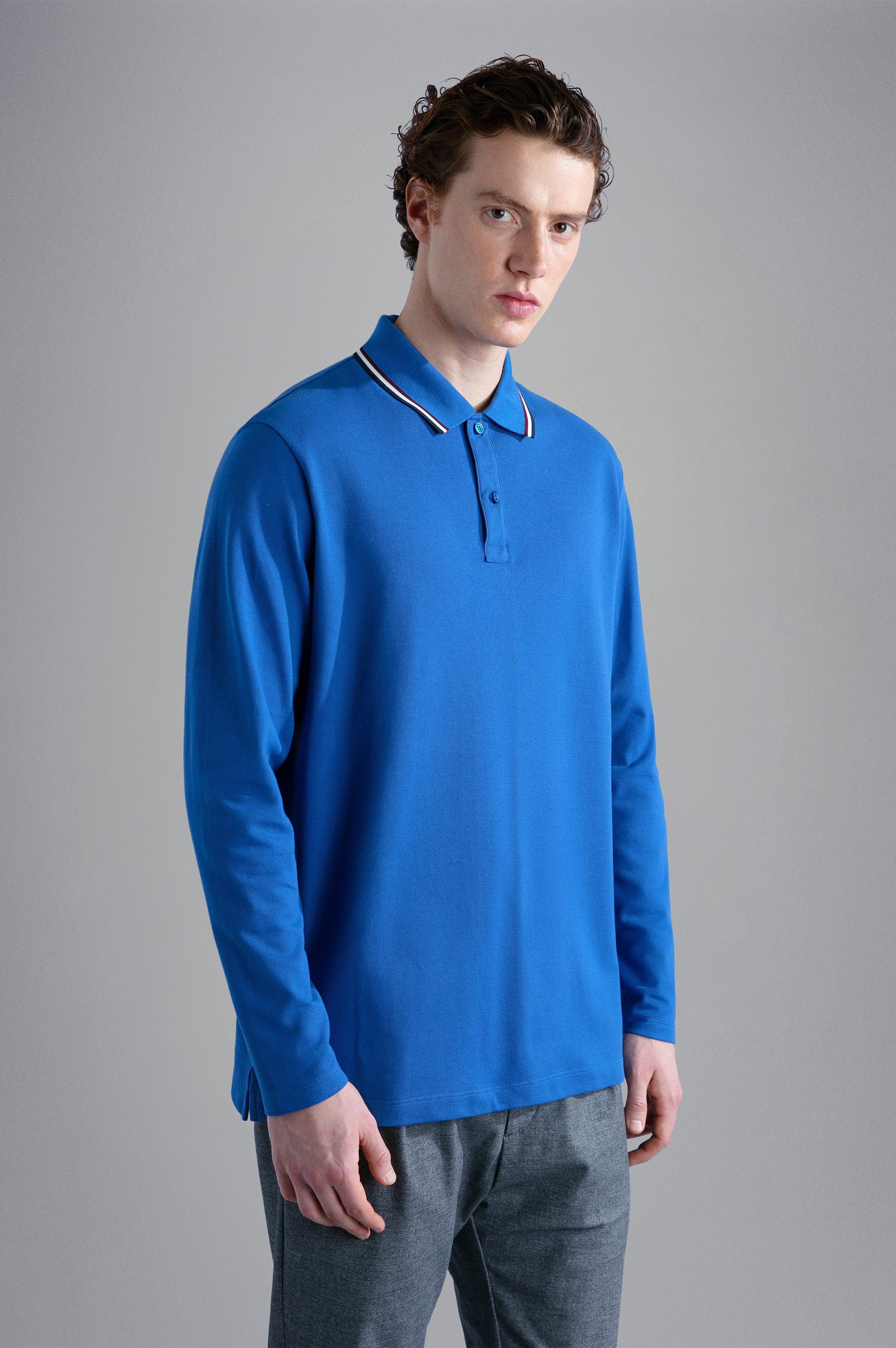 PAUL & SHARK Langarm-Poloshirt Poloshirt aus Turquoise Baumwoll-Piqué
