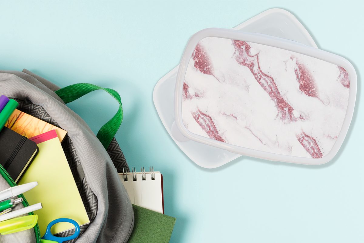 Marmor Brotdose, - MuchoWow für Glitter - Mädchen Erwachsene, und Weiß und Lunchbox - für Jungs Muster, Kinder (2-tlg), Brotbox Kunststoff,
