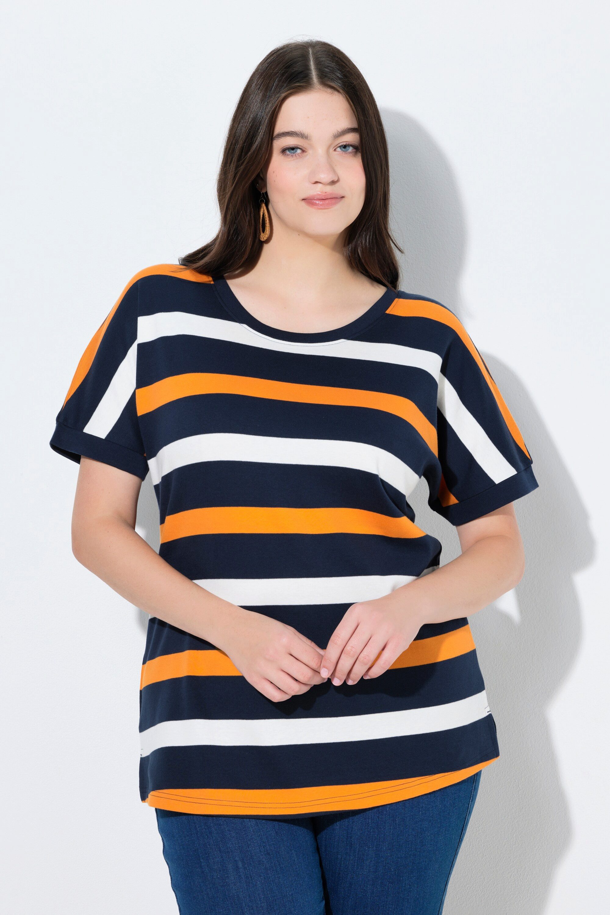 Ulla Popken Sweatshirt Sweater Ringel Rundhals Halbarm Biobaumwolle