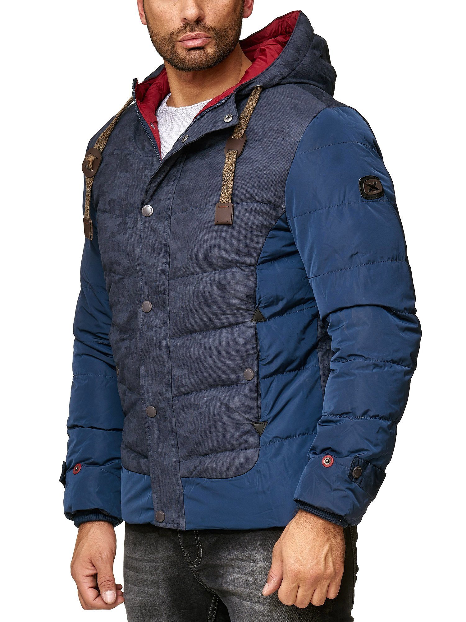 Reslad Winterjacke Herren Jacke Winter-Jacke Camouflage-Look mit Kapuze Männer-Jacke mit warme gesteppte Jacke mit Kapuze