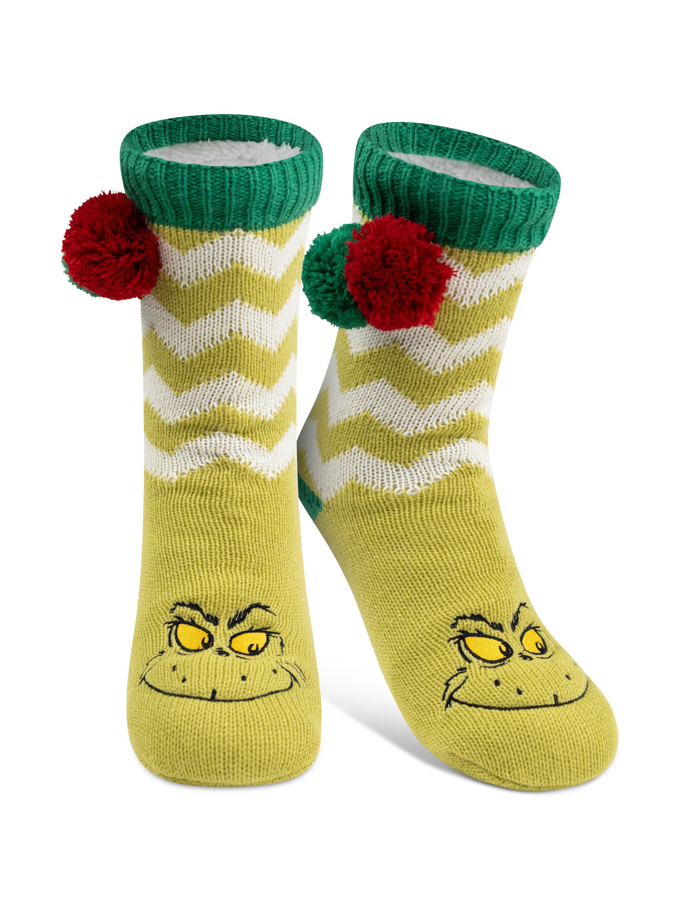 United Labels® Haussocken The Grinch Hüttensocken Haussocken Bommel Sherpa Futter Kuschelsocken