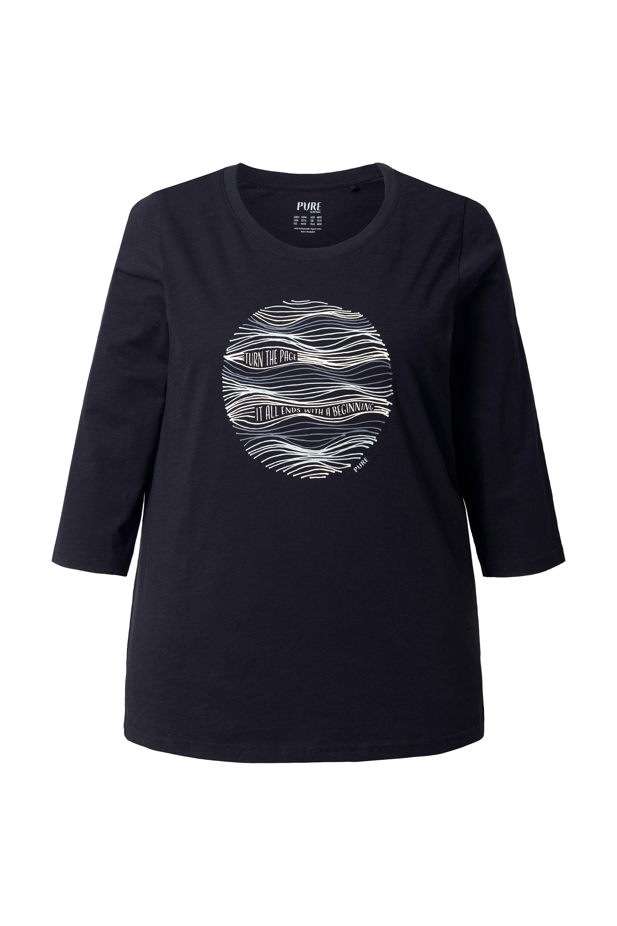 Ulla Popken T-Shirt Shirt Motivdruck Rundhals 3/4-Arm Biobaumwolle günstig online kaufen