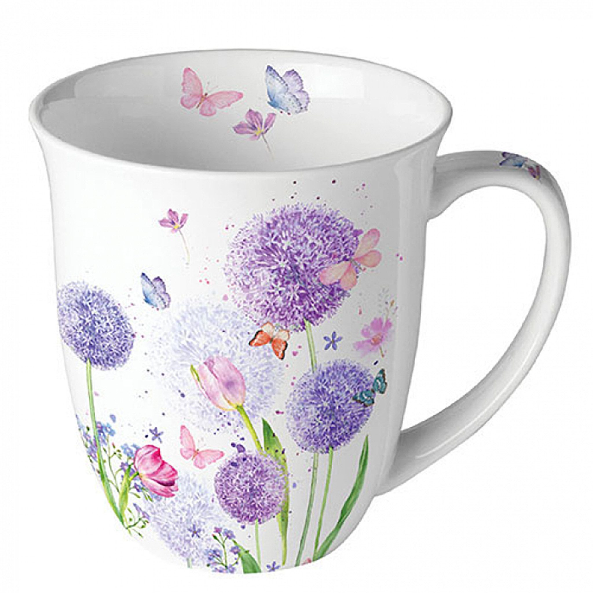 Ambiente Luxury Paper Products Tasse, Keramik, Tasse 10cm Porzellan mit Pusteblumen Motiv Weiß / Lila