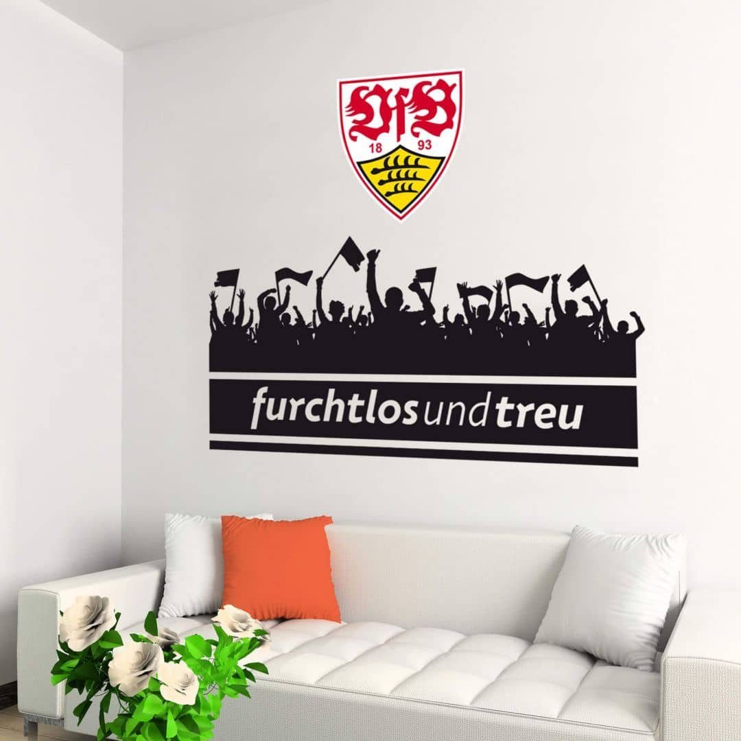 VfB Stuttgart Wandtattoo Fußball Wandtattoo VfB Stuttgart Furchtlos und Treu Schriftzug Wappen 1893, Wandbild selbstklebend, entfernbar