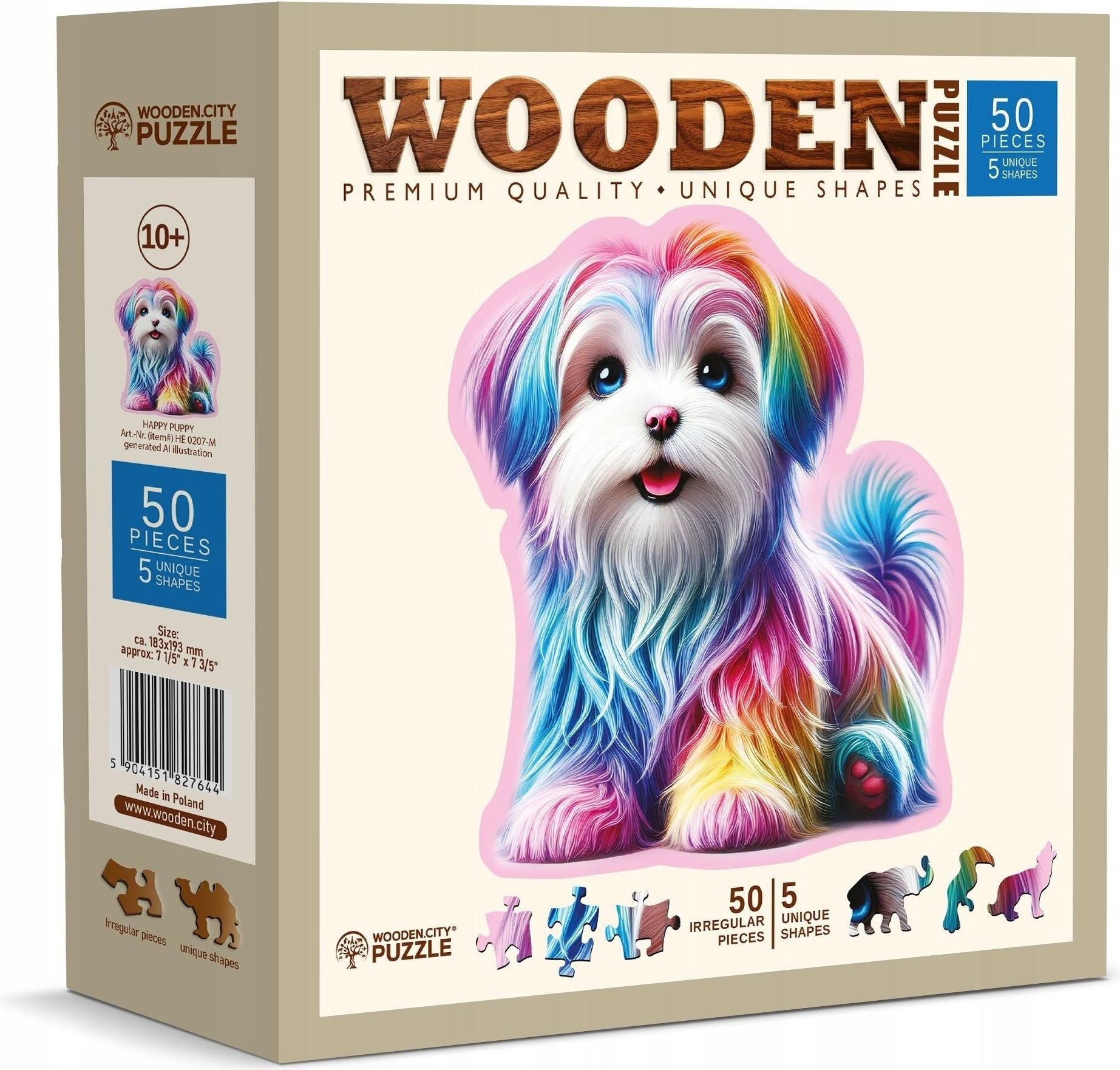 Wooden City Puzzle WOODEN CITY Holzpuzzle Fröhlicher Welpe 50 Puppen, Puzzleteile