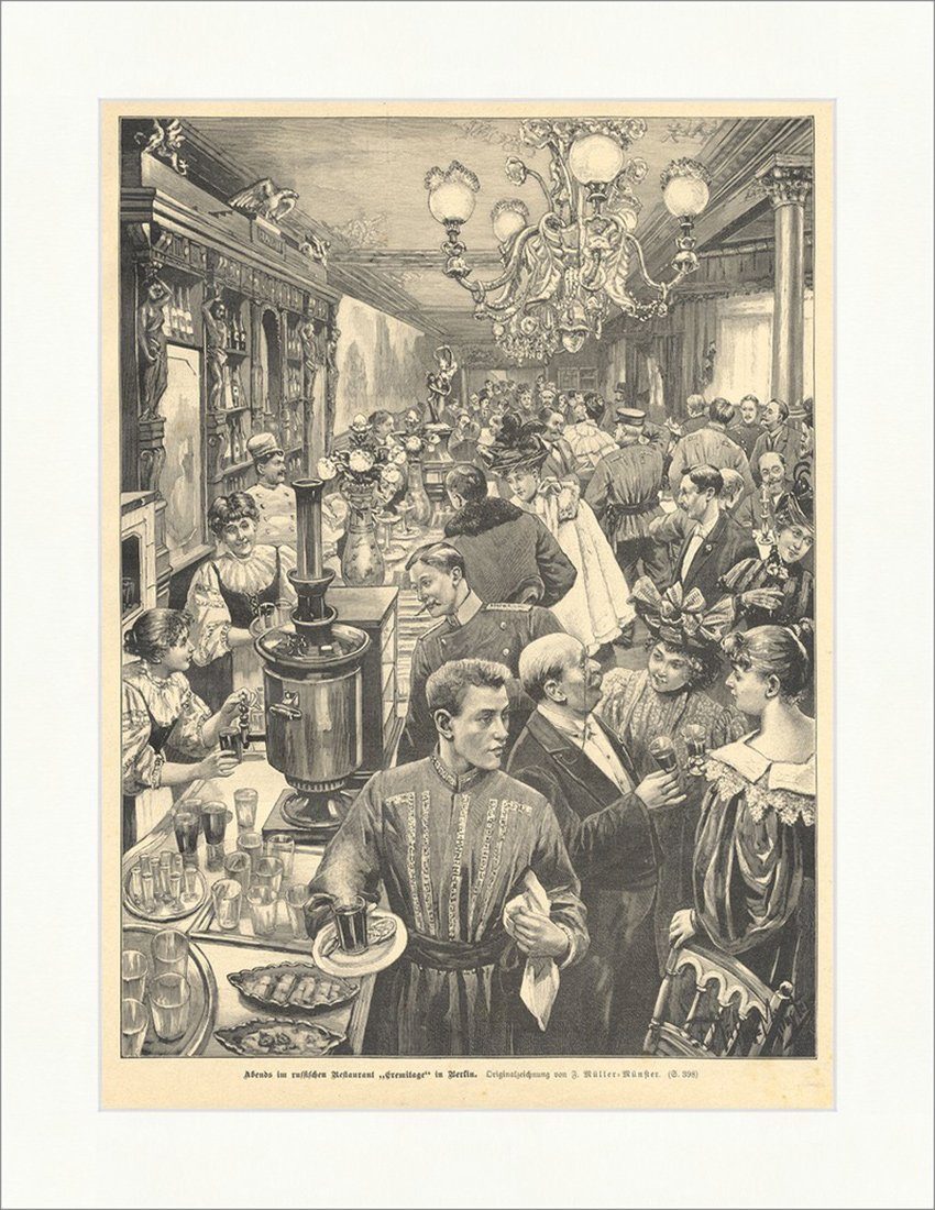 Kunstdruck Abends im russischen Restaurant Eremitage, Berlin Münster Holzstich E