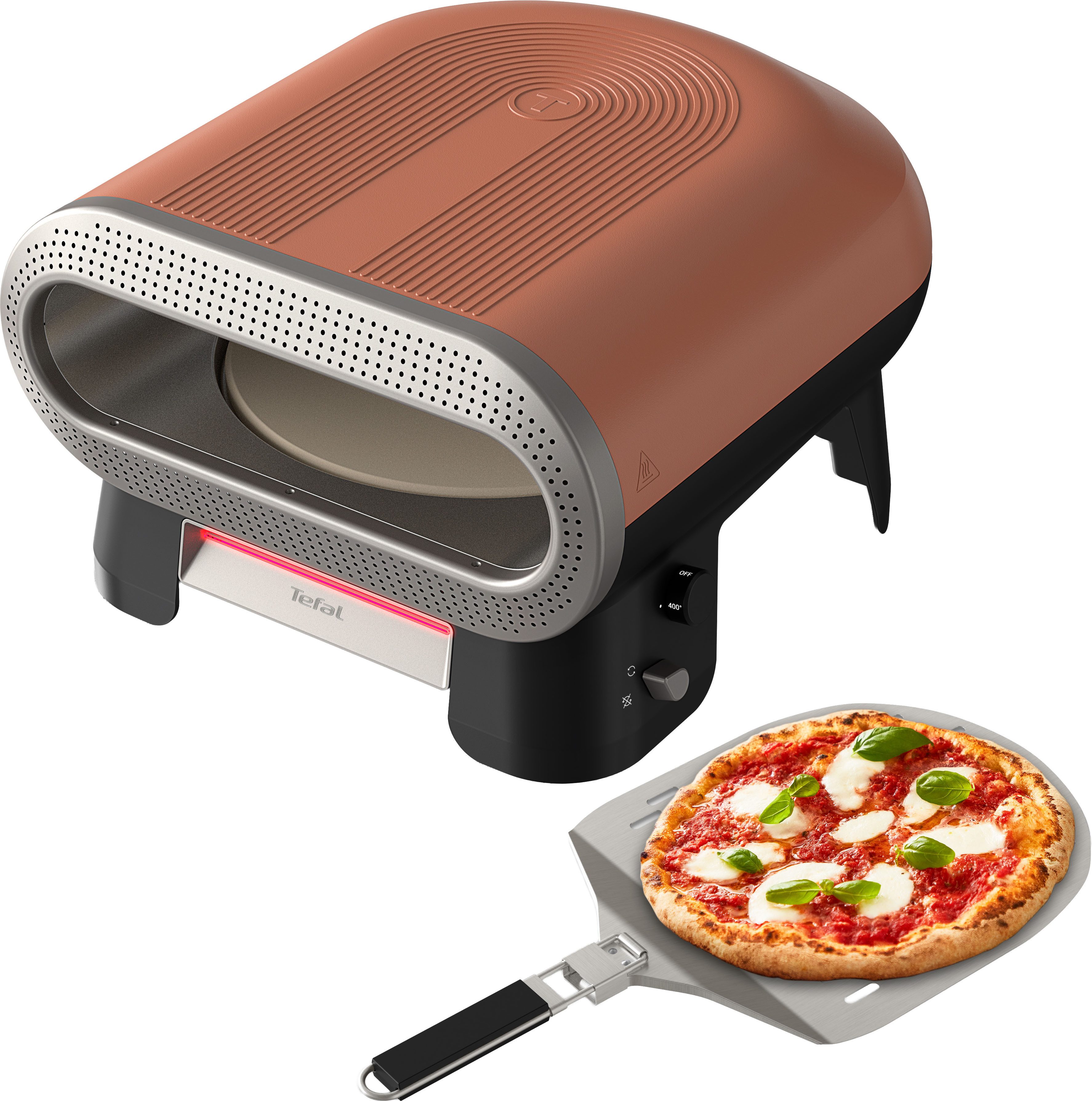 Tefal Pizzaofen Pizza Pronto, 4 Temperaturstufen (250–400°C), automatischer Drehstein, Pizzaschieber