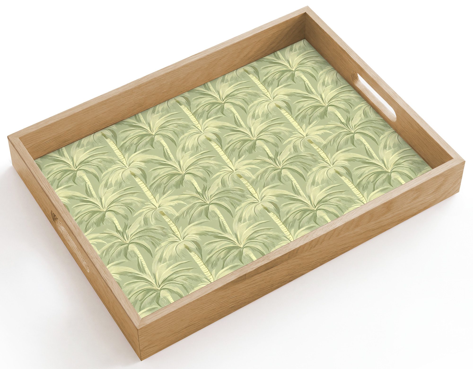 OnlyWow Tablett Rechteckig mit Henkel Palmenwald - Tropisch - Grün, Eichenholz, (1-tlg), Siervierplatte, Tray, Frühstücksbrett