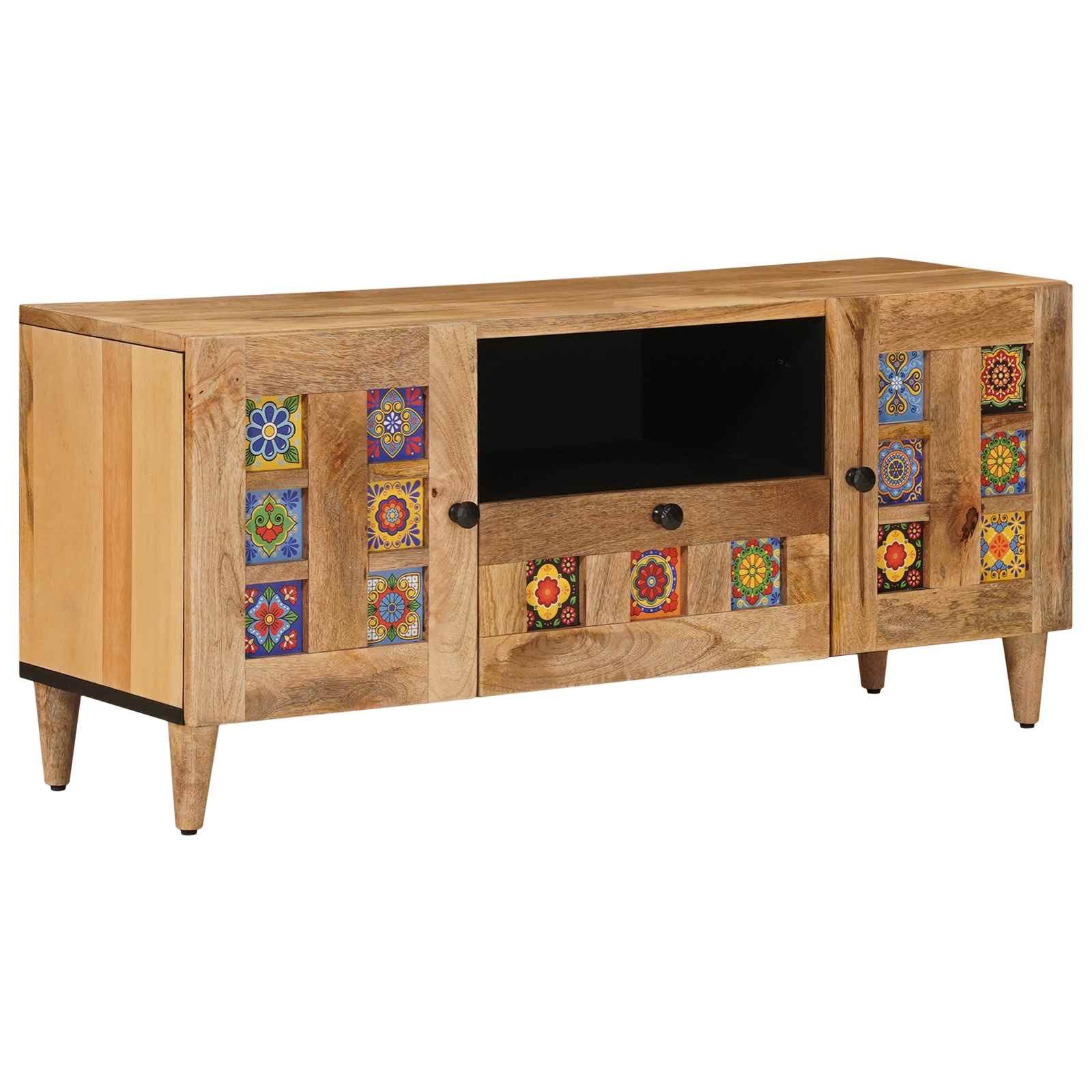 vidaXL TV-Schrank TV-Schränk mit Tür Natur 105 x 33,5 x 46 cm Massivholz (1-St)