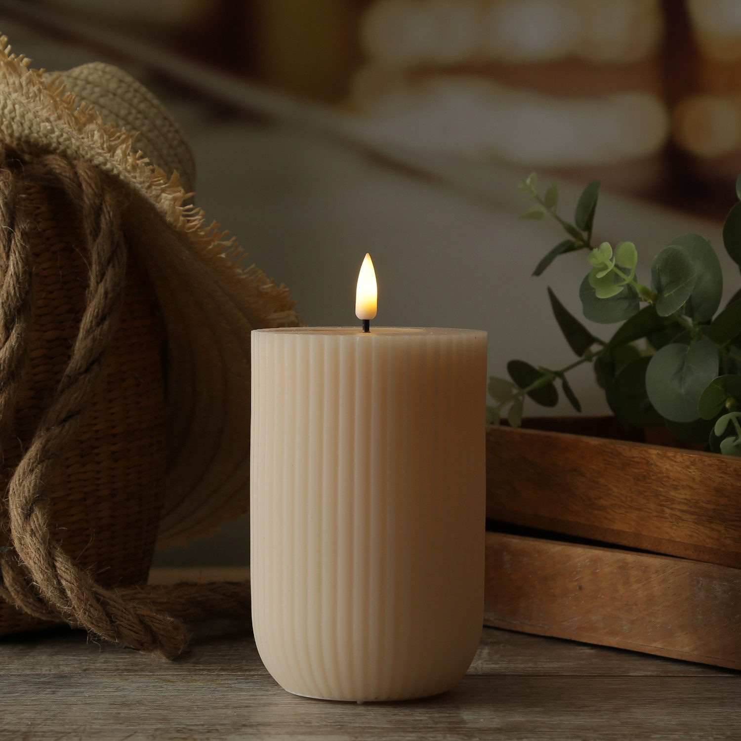 Deluxe Homeart LED-Kerze Mia gerillt Echtwachs flackernd H: 12,5cm D: 8cm c günstig online kaufen
