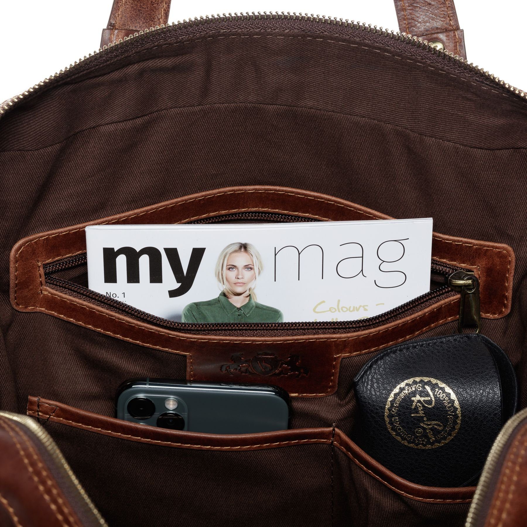 SID & VAIN Umhängetasche echt Leder Aktentasche 15 Zoll Laptop Fach braun, Laptoptasche 15,4 Zoll, Arbeitstasche Umhängetasche Damen Herren braun