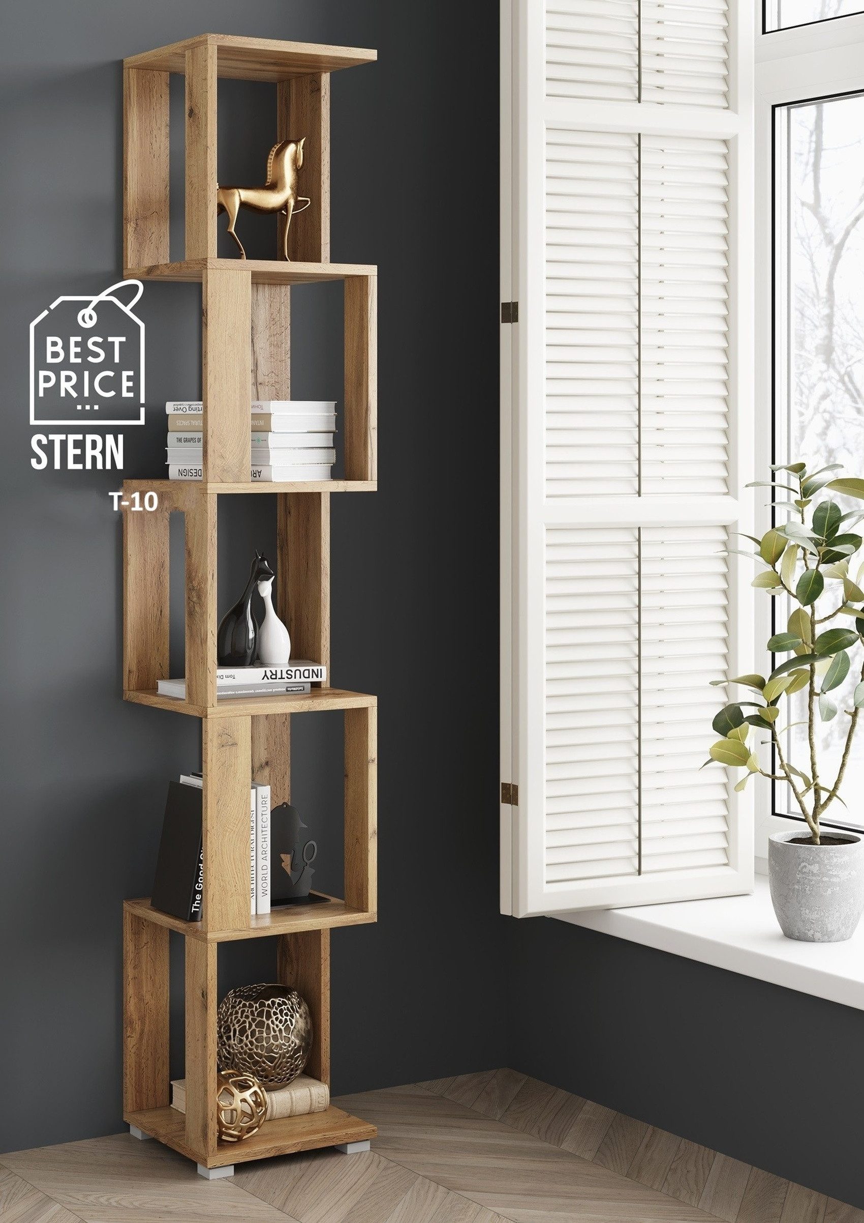 Raumhirsch Furniture Standregal Regal, Standregal, Aufbewahrungsregal, Wohnzimmerregal, Maße: 29 x 168 x 29 cm (5 offene Fächer, stabile Verarbeitung), offene Konstruktion, modernes Design, einfache Montage
