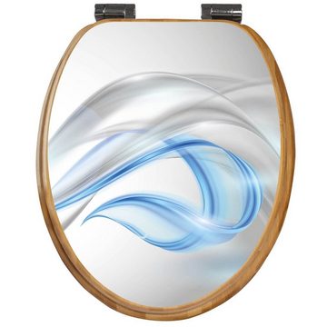 banjado WC-Sitz Bambus2 Motiv Blauer Schleier (umweltfreundliches Material, integrierte Absenkautomatik), 44 x 38 x 5 cm
