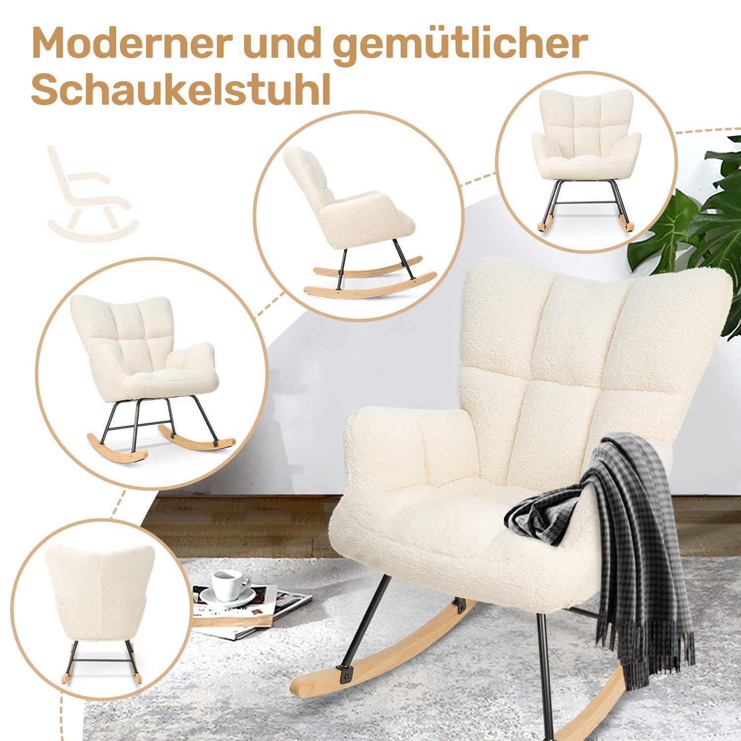 HawthyHome Schaukelstuhl gepolstert Relaxsessel für Wohnzimmer Schlafzimmer Balkon – Bild 4 von 5