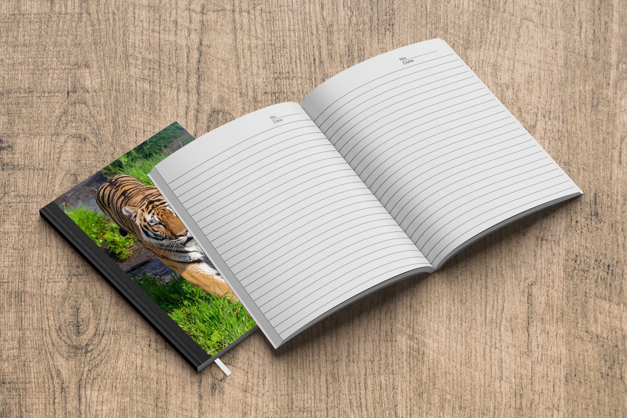 MuchoWow Notizbuch Tiger Tiere, 98 - Journal, Gras A5, Merkzettel, - Tagebuch, Seiten, Notizheft, Haushaltsbuch