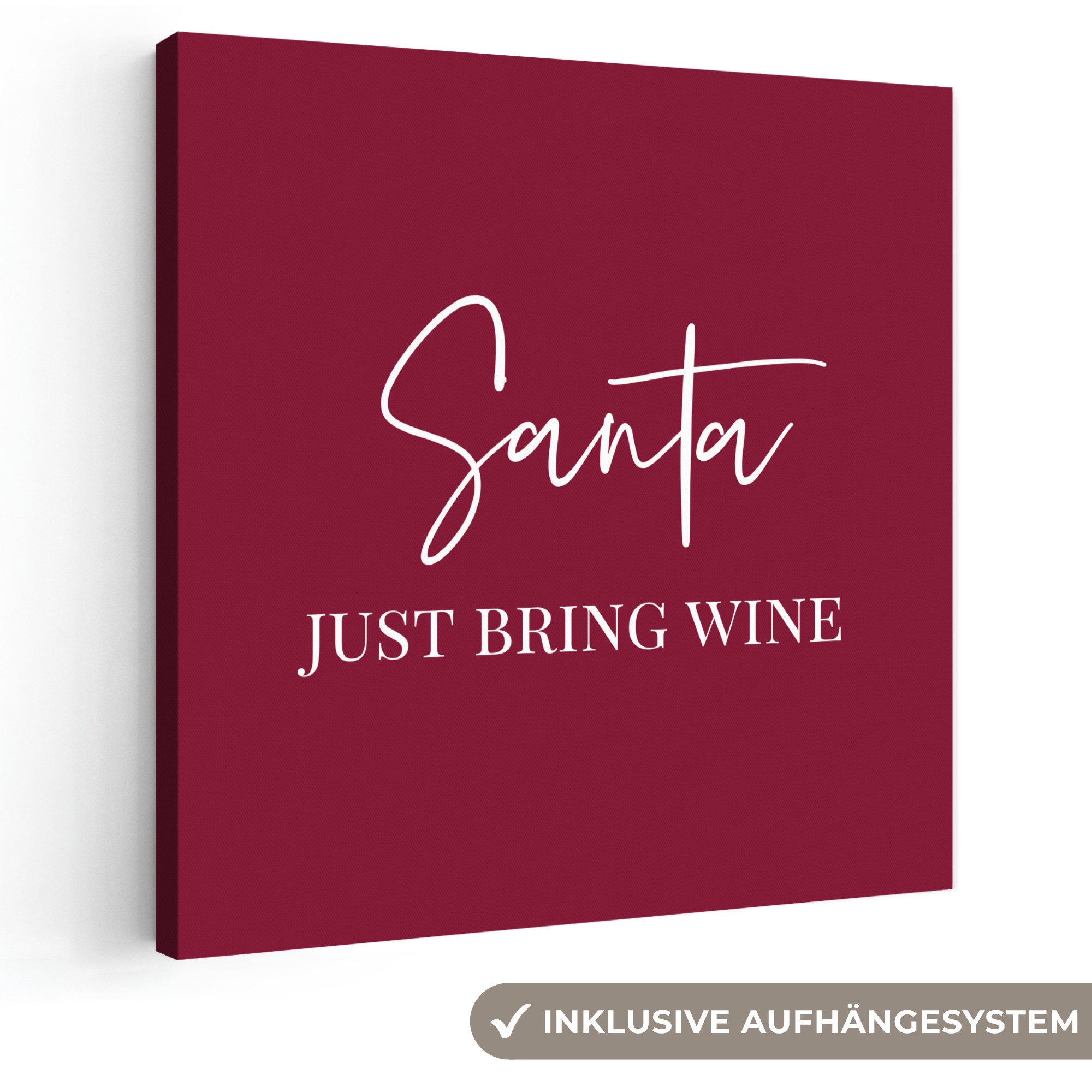 OneMillionCanvasses® Leinwandbild Weihnachtsmann - Wein - Rot - Weihnachten - Weihnachtsmann, Fotodruck (1 St), Wandbild, Deko Schlafzimmer Wohnzimmer Flur 20x20 cm