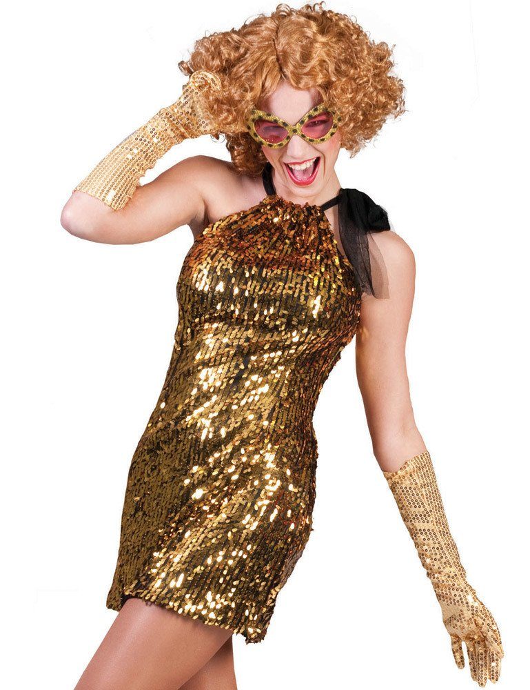 Funny Fashion Kostüm Showgirl Kostüm Celia Gold - Pailletten Kleid für Damen