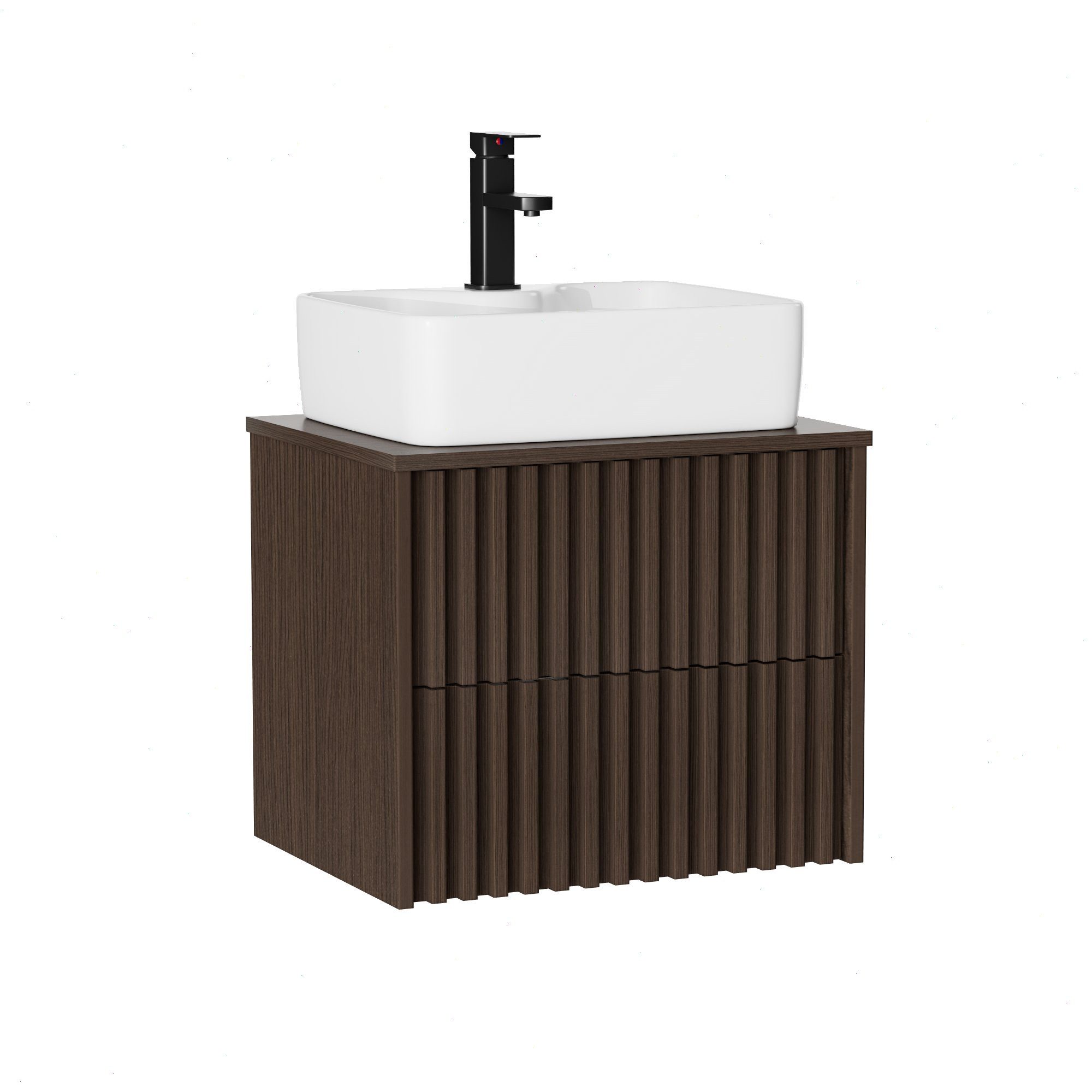 UEV Waschtisch mit Unterschrank hängend Keramik Waschbecken (Packung, Komplett-Set Badmöbel, Badezimmmer Schrank), Waschbeckenunterschrank mit Wasserhahn und Pop-up-Ablassventil