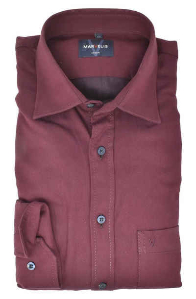 MARVELIS Langarmhemd Freizeithemd - Casual Modern Fit - Langarm - Einfarbig - Bordeaux Feinstreifen