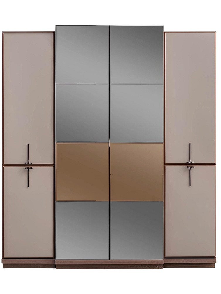 Kleiderschrank Neuer Designer-Holz-Kleiderschrank in Beige mit Glasfront