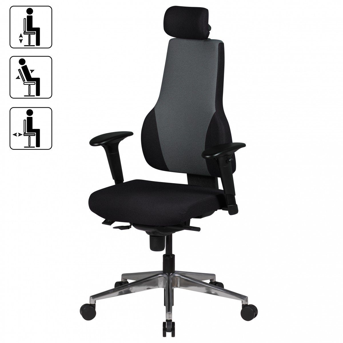 Amstyle Chefsessel QENTIN schwarz/grau Stoffbezug Bürostuhl mit Kopfstütze (Bürostuhl XXL 120 kg Modern, Stoff Schwarz / Grau), Schreibtischstuhl Drehbar Drehstuhl mit Kopfstütze