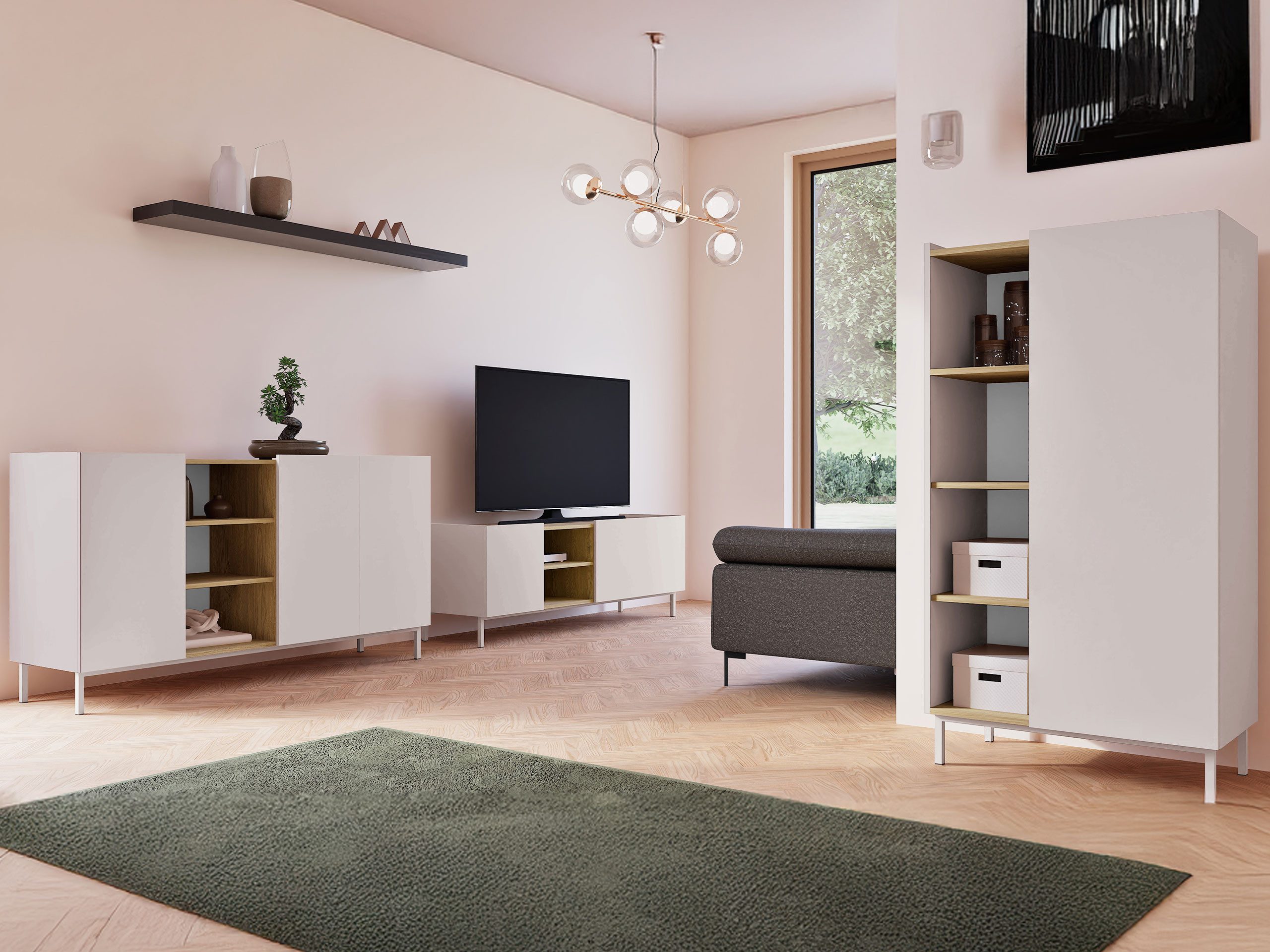 MIRJAN24 Wohnzimmer-Set System 77, (3er-Set, Kommode, Regal, TV-Lowboard), gedämpftem Schileßsystem